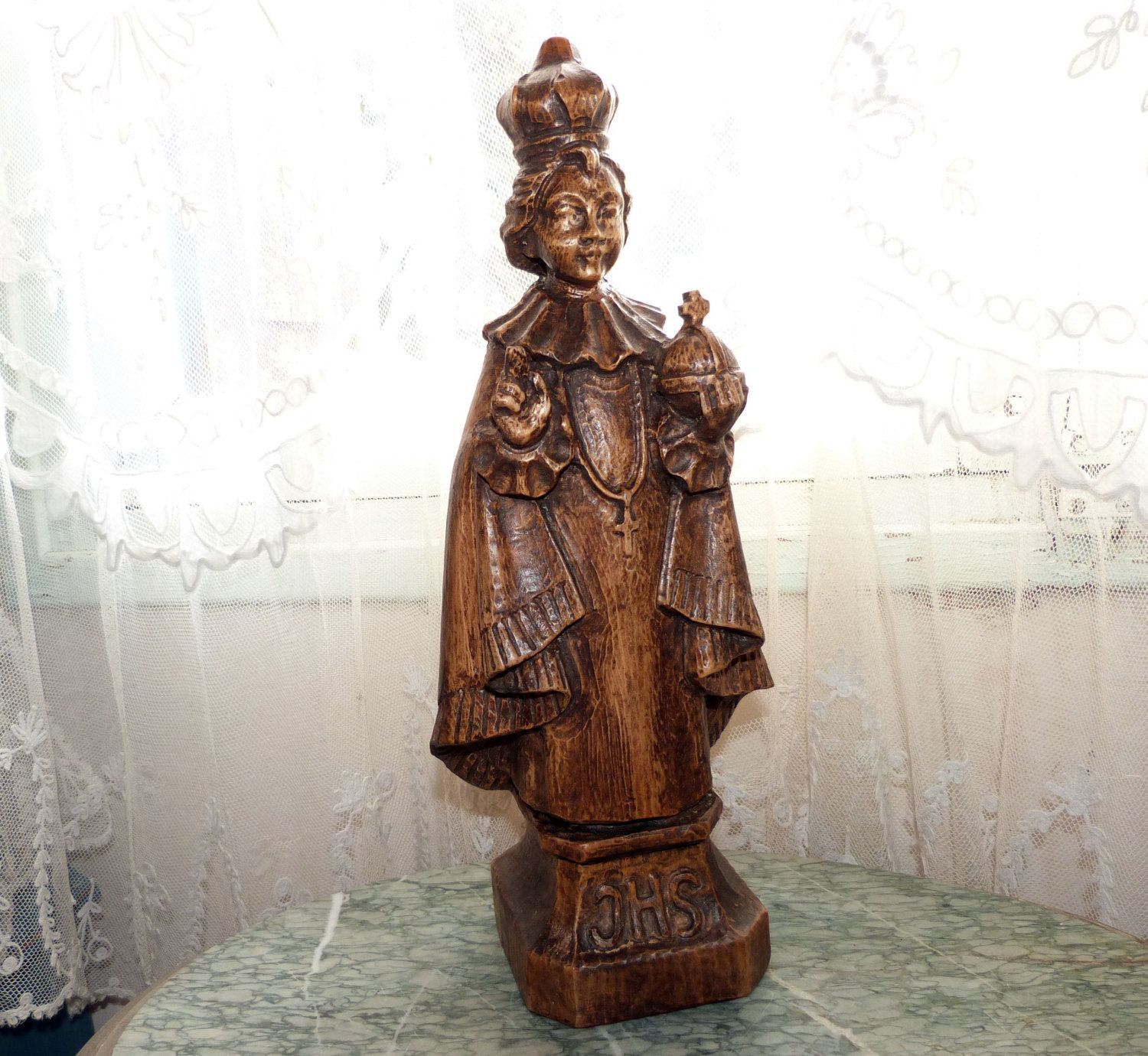 Antique French infant of Prague religious statue wooden1900s child ...