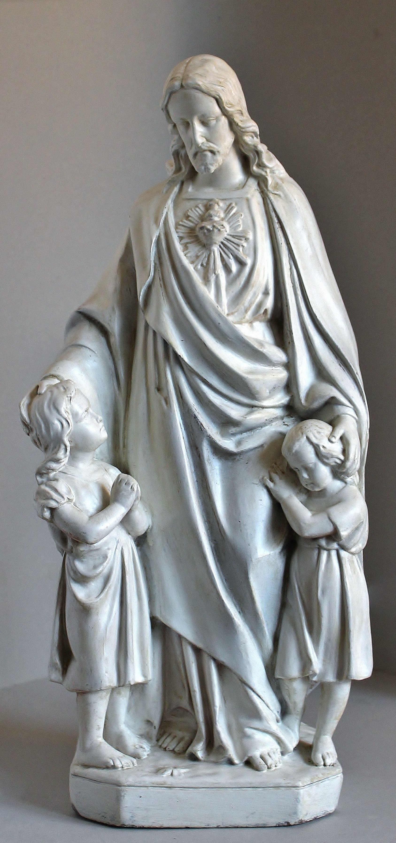 JESUS with CHILDREN Vintage Plaster Statue, Sacred Heart Jesus ...
