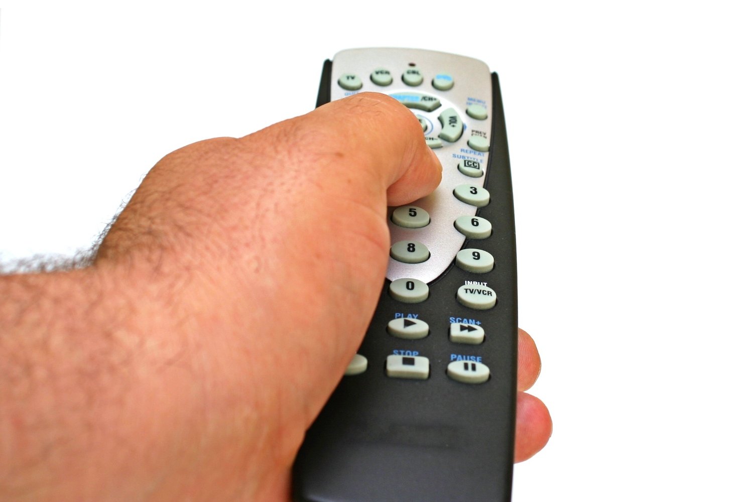 Remote control in hand isolated photo