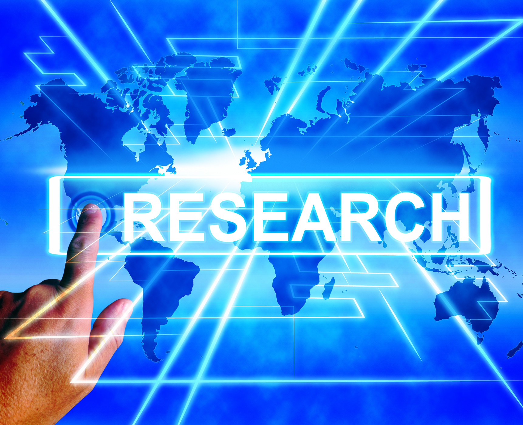 Research map displays internet researcher or researched analyzing photo