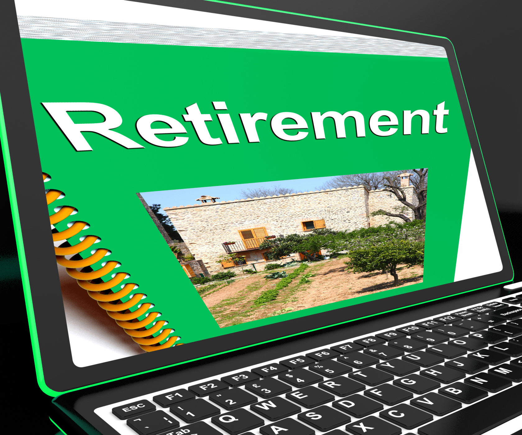 Retirement Book On Laptop Showing Pension Plans, Book, Elderly, Internet, Laptop, HQ Photo