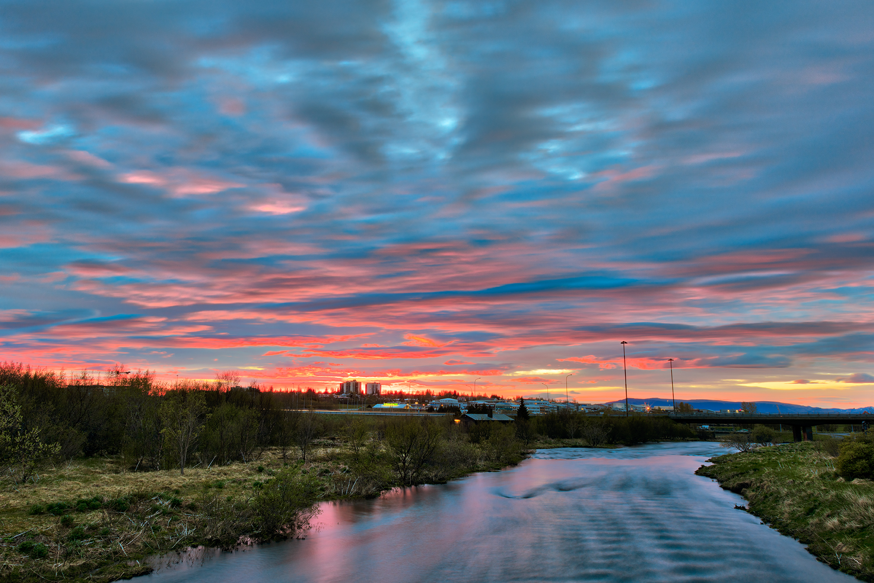 Reykjavik River Twilight, , Pink, Scenic, Scenery, HQ Photo