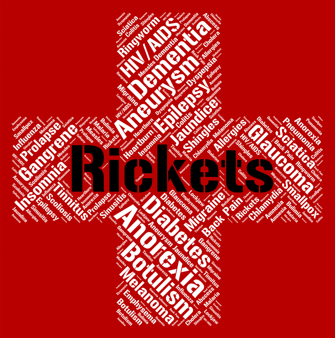 Rickets word represents defective mineralization and afflictions photo