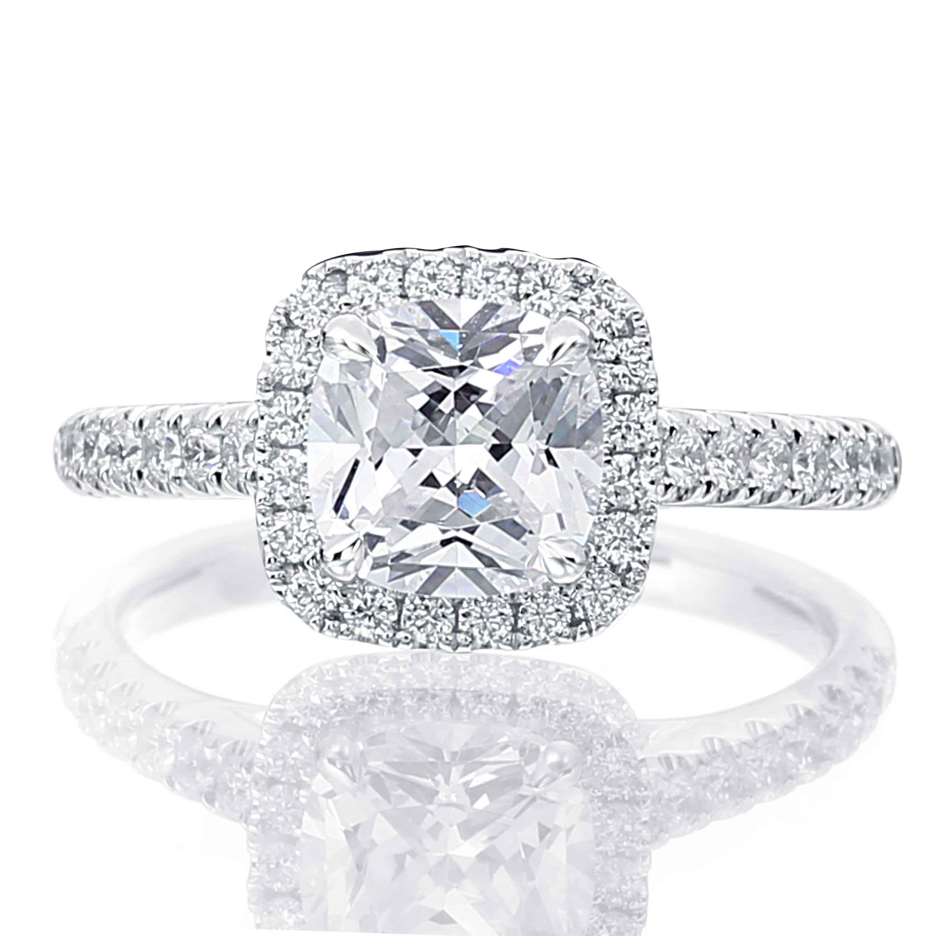 Cushion Halo Engagement Ring with Inverted Sapphire - Eli Jewels ...