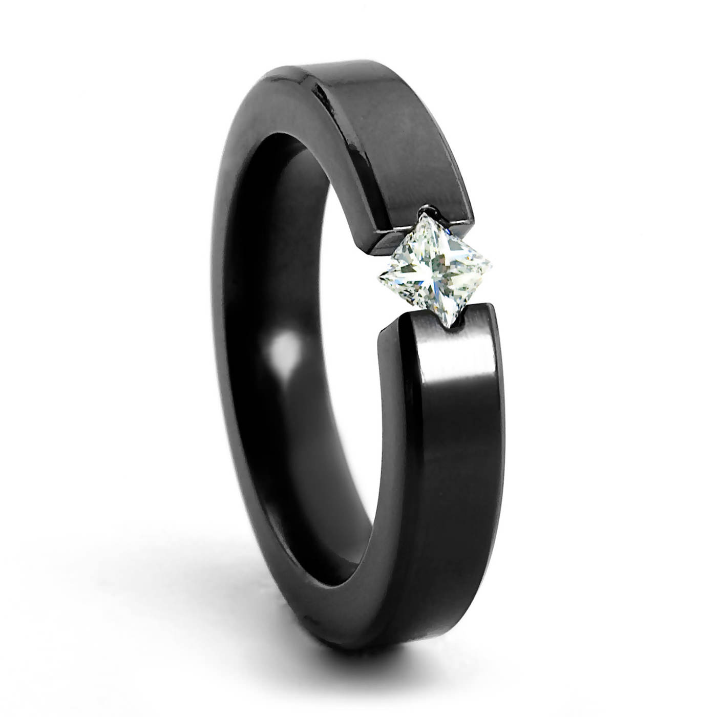 Allure Black Zirconium Diamond Engagement Ring - Princess Cut - 4MM