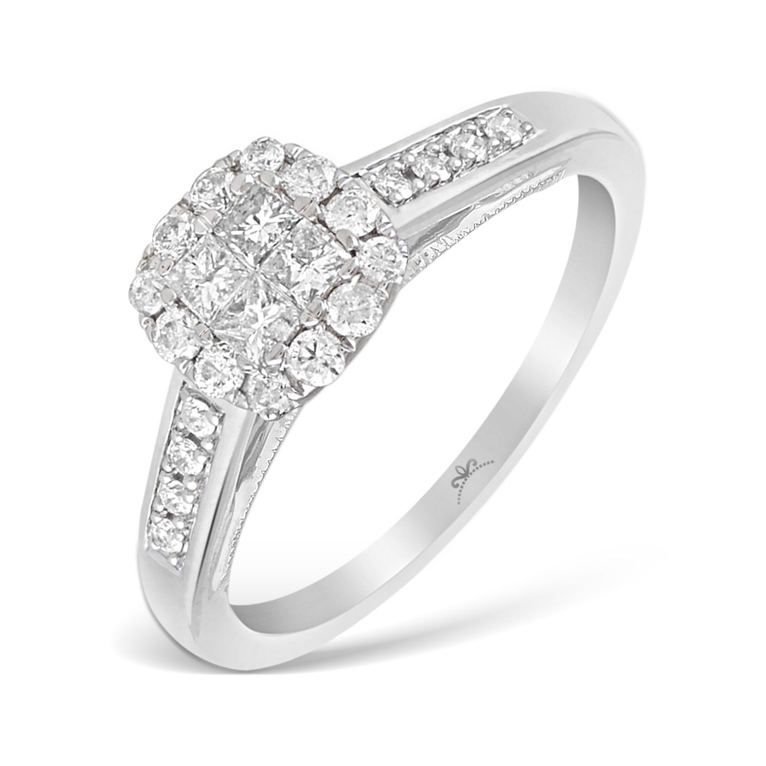 9ct White Gold 1/2 Carat Princessa Diamond Cluster Ring | H.Samuel