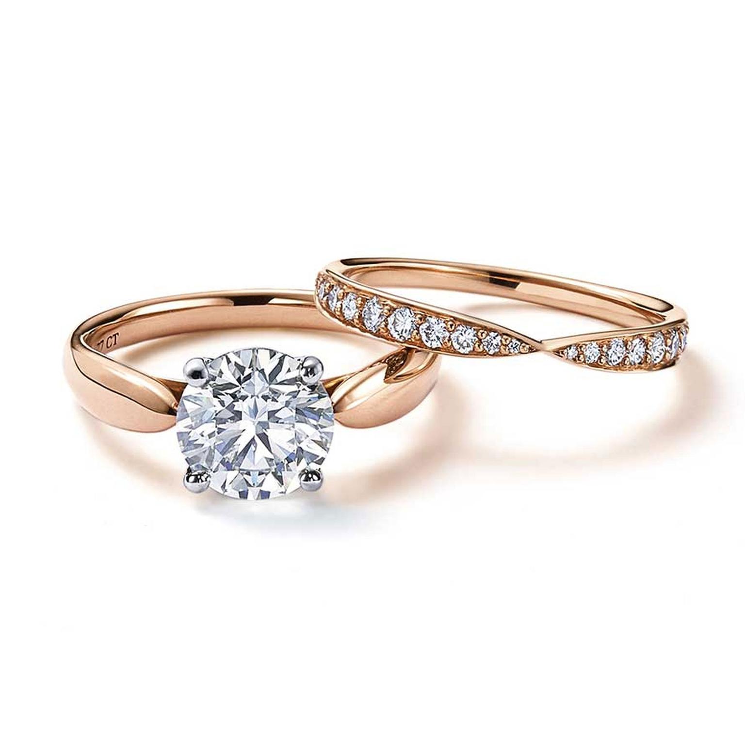 Harmony rose gold engagement ring with a central solitaire diamond ...