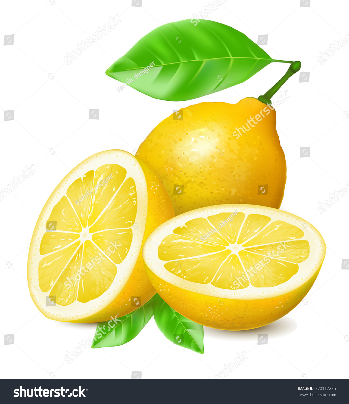Ripe Lemon Leaf Half Lemon Vector Stock Vector 370117235 - Shutterstock