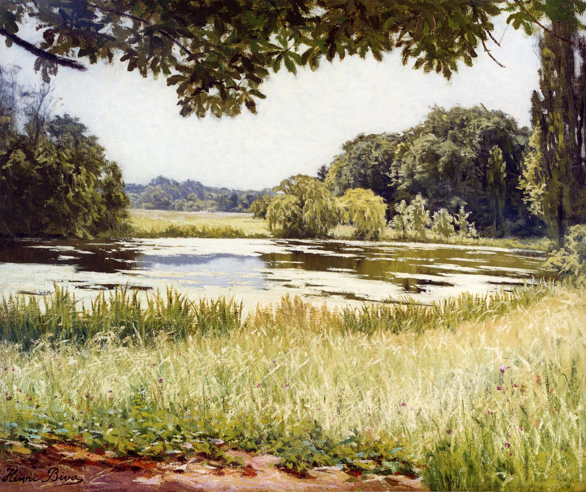 Henri Biva - A River Scene in France