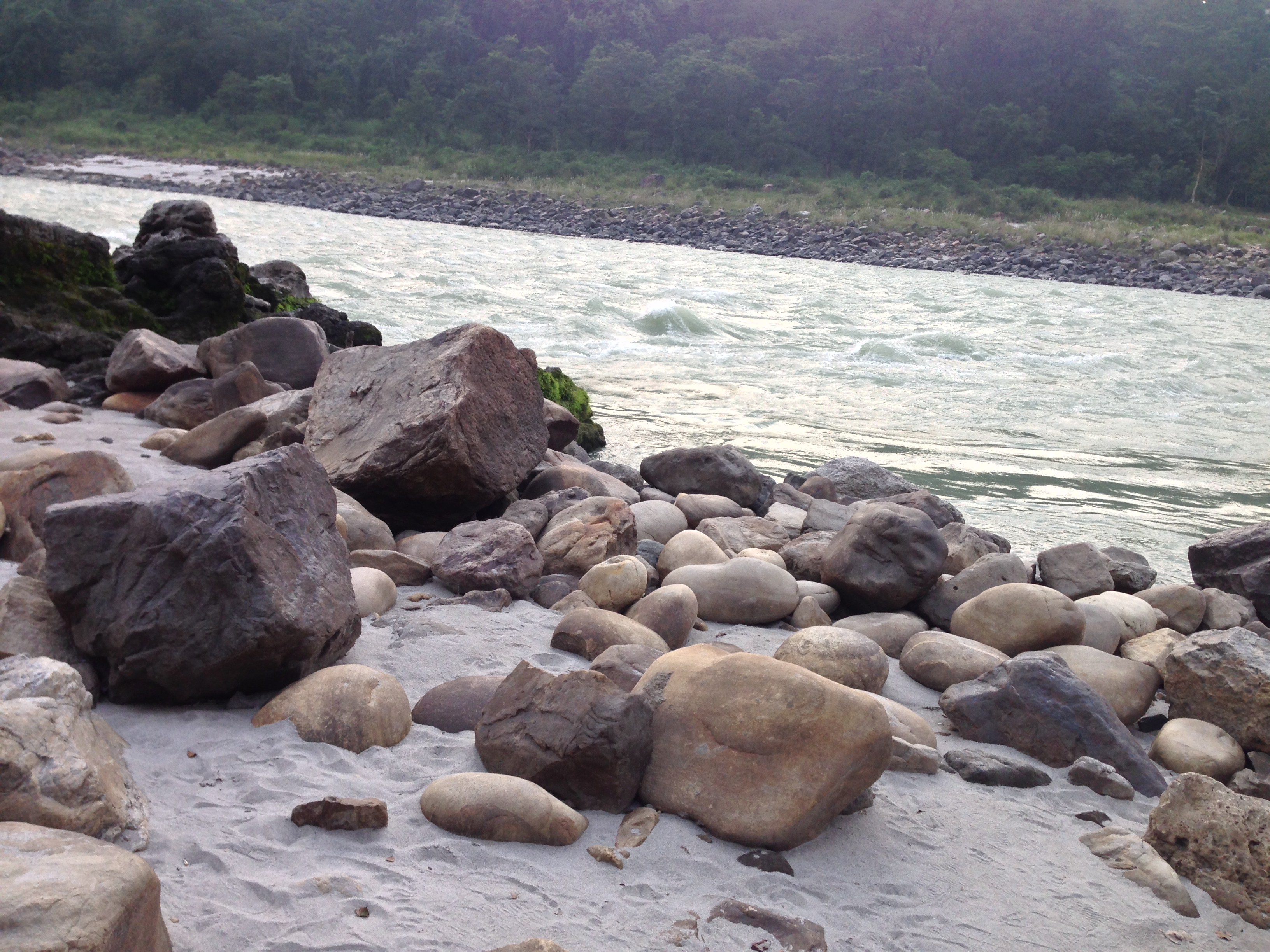 River shore boulders photo