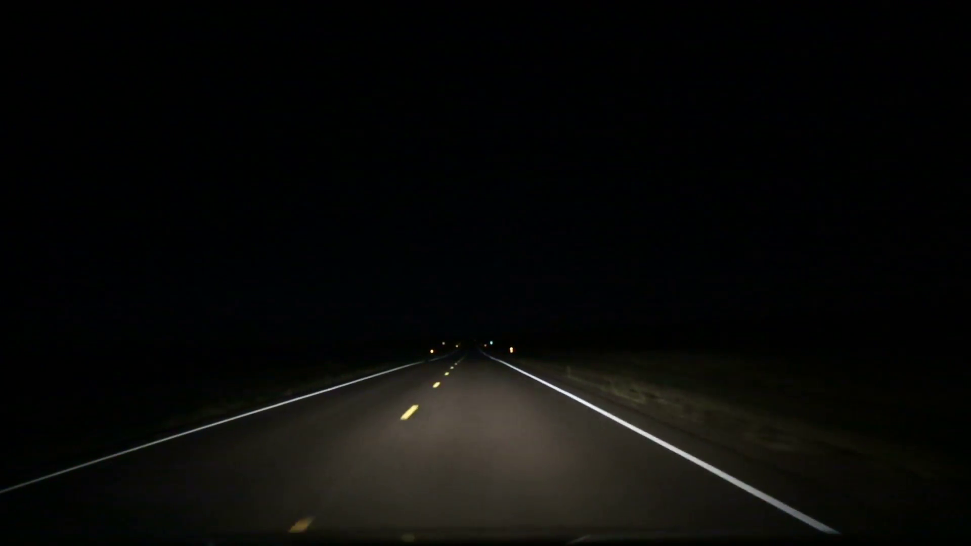 Country Road Driving at Night in Middle Lane. perspective of a ...