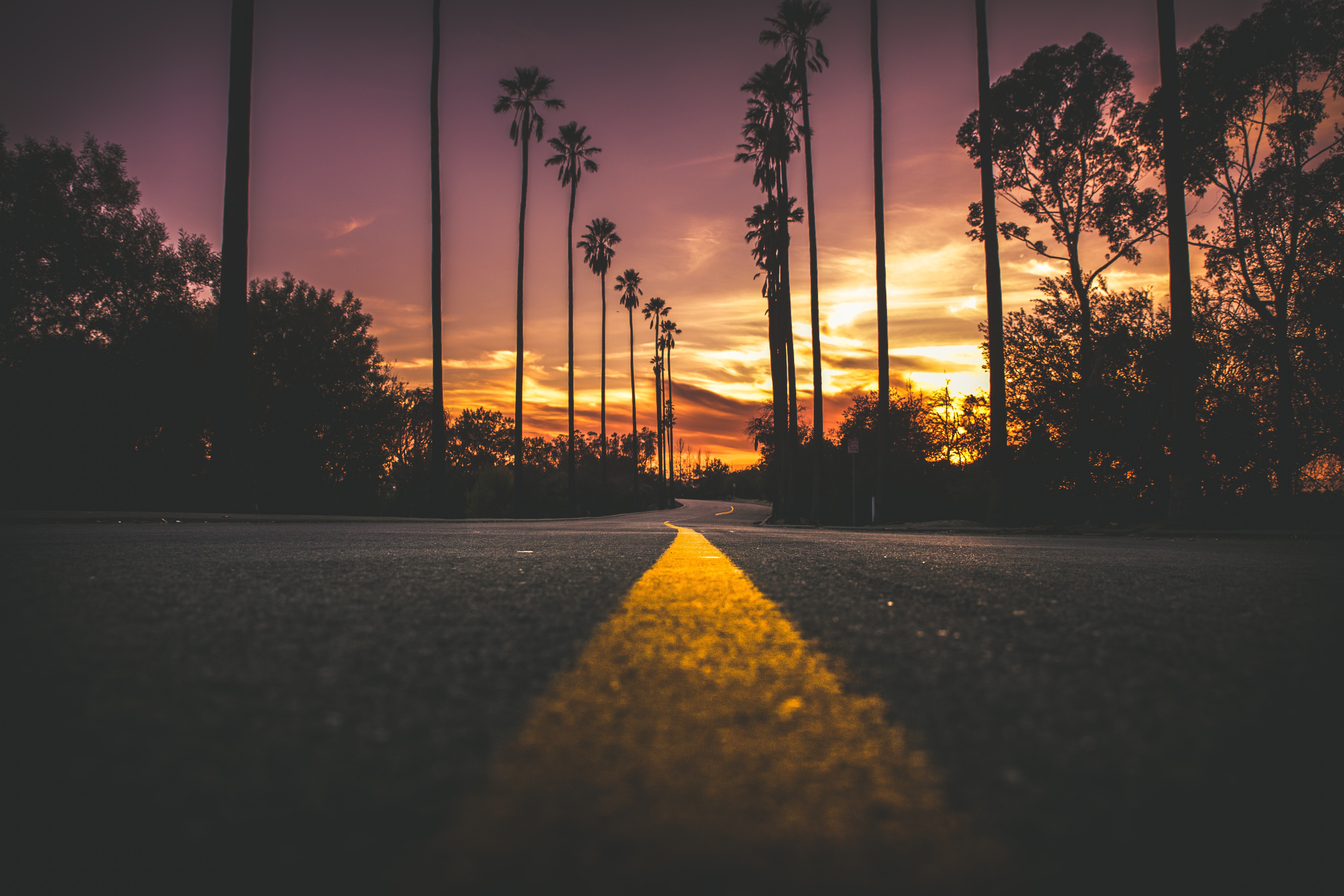 Road in city during sunset photo