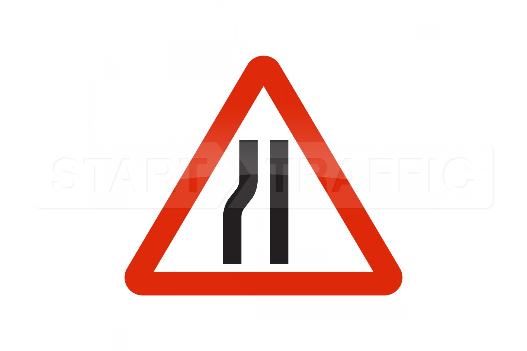 Road Narrows Left Road Sign - 750mm triangular Metal Sign