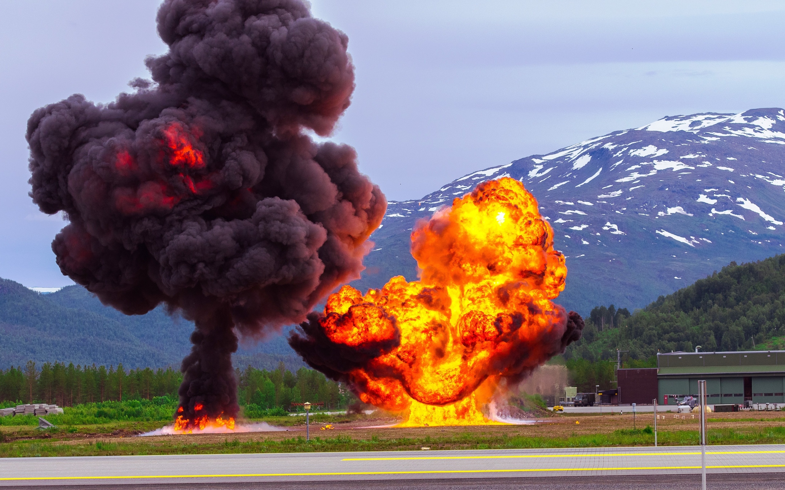 Norway mountains road military exercises explosion wallpaper ...