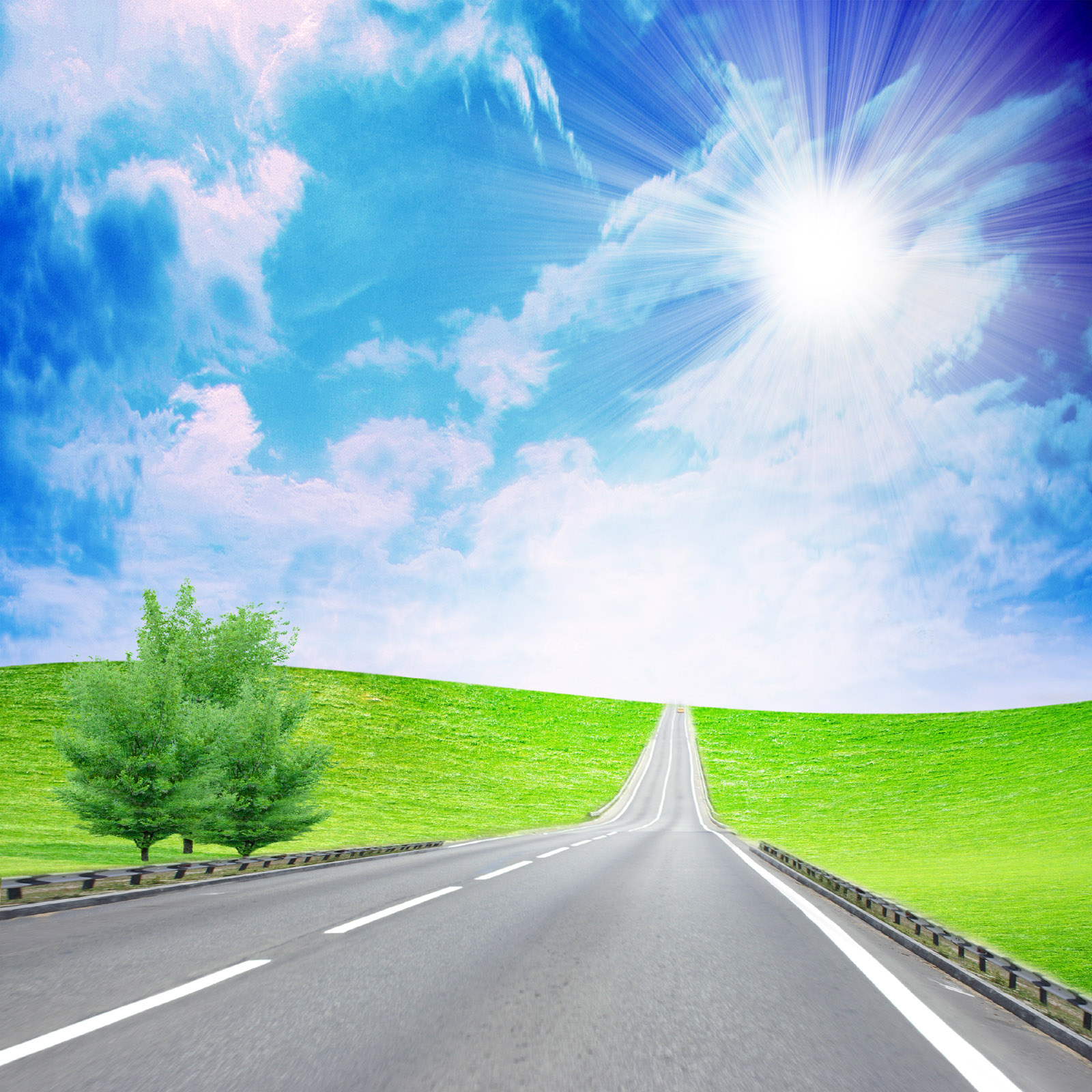 Blue sky and the road 15076 - Green sky - Landscape scenery