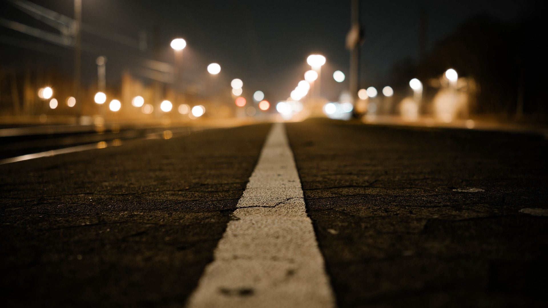 Road white line in close-up photo at night HD wallpaper | Wallpaper ...