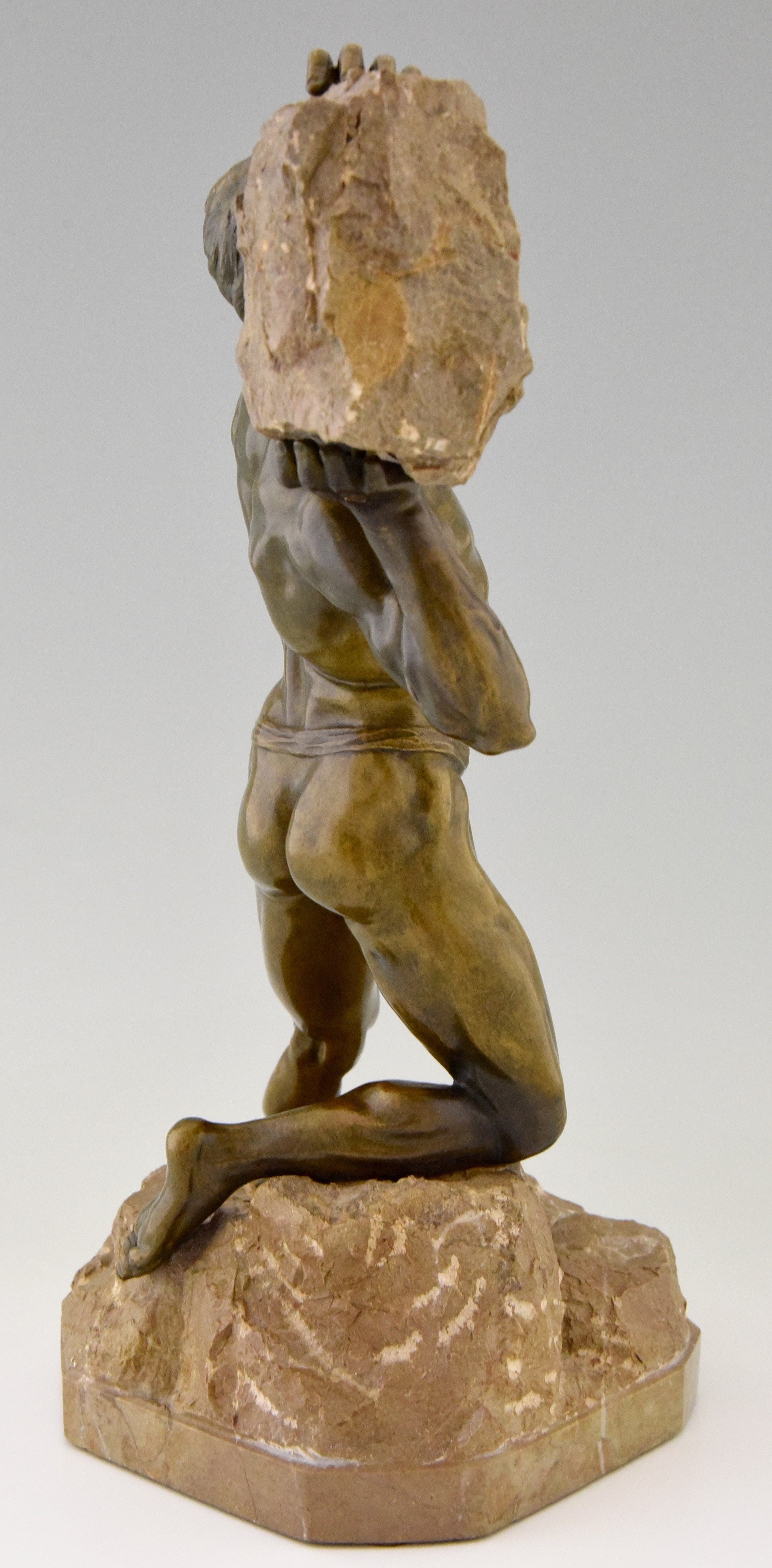 Antique Bronze Sculpture Male Nude with Rock, 1900 at 1stdibs