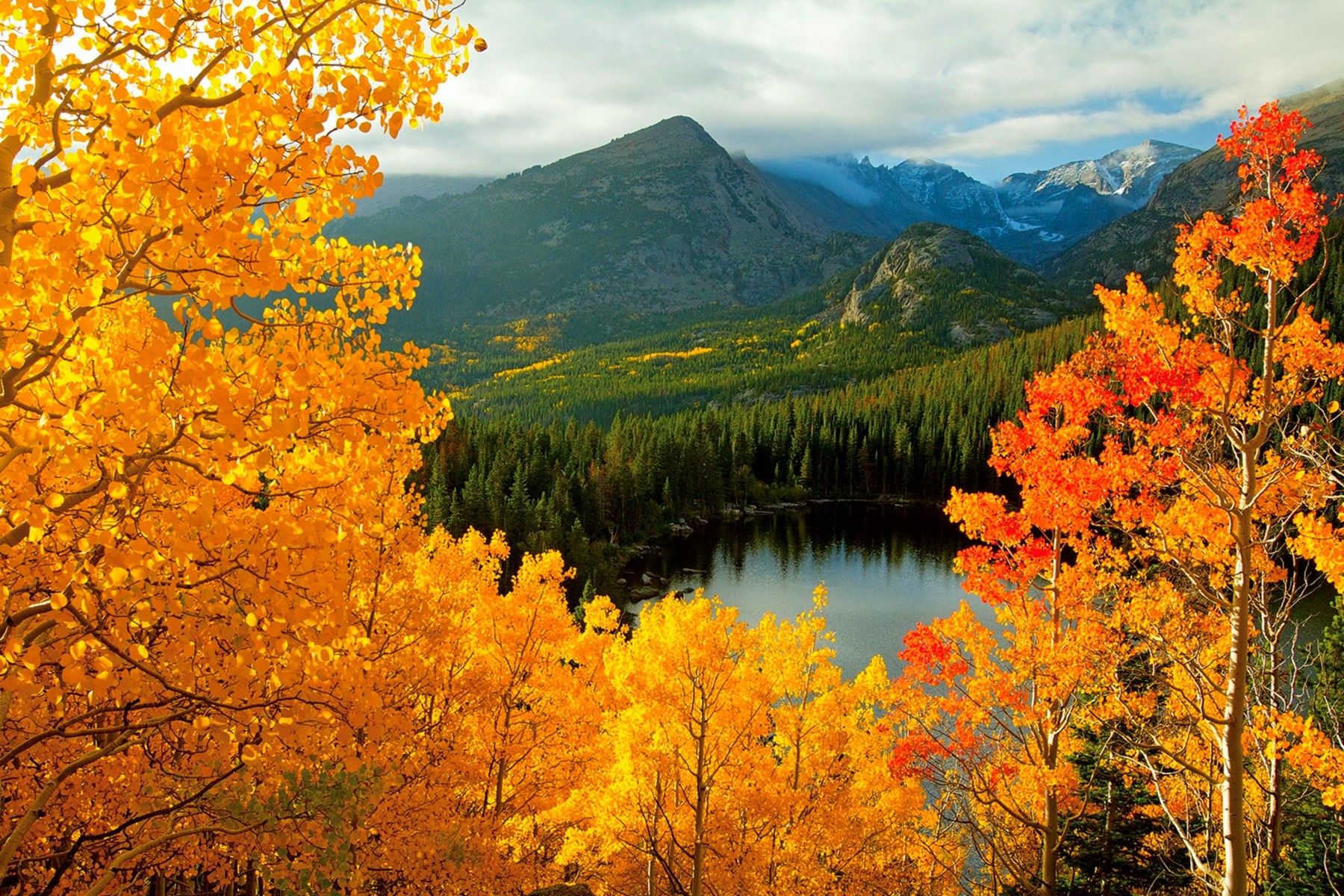 Forest: Rocky Mountain National Park Autumn Blue Lake Red Snowy ...