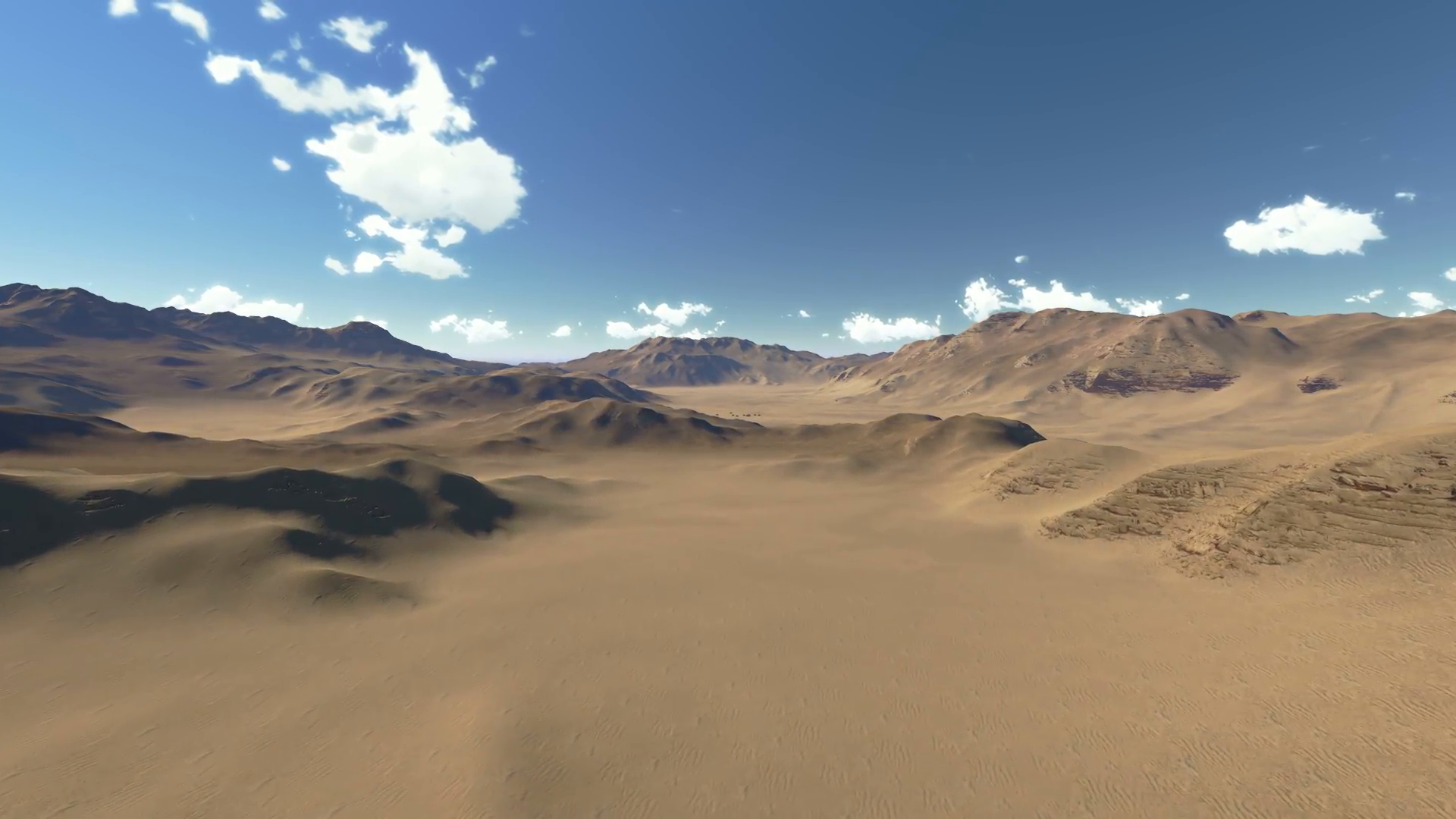 3d Desert animation, a rocky landscape, mountains and stones ...