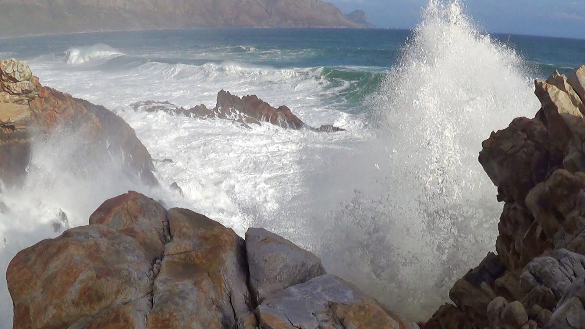 1 hour video of big ocean waves crashing into rocky shore - natural ...