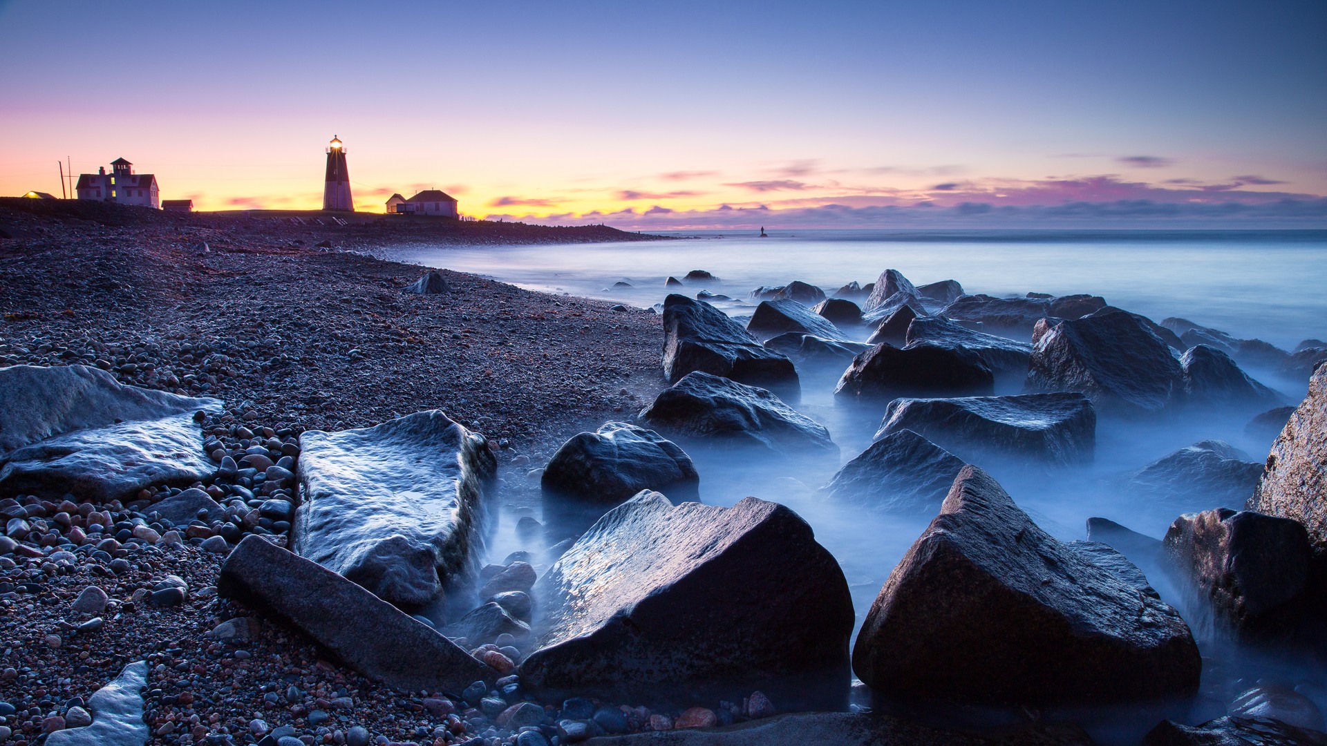 Lighthouses: Beautiful Lighthouse Mist Rocky Shore Sea Twilight ...