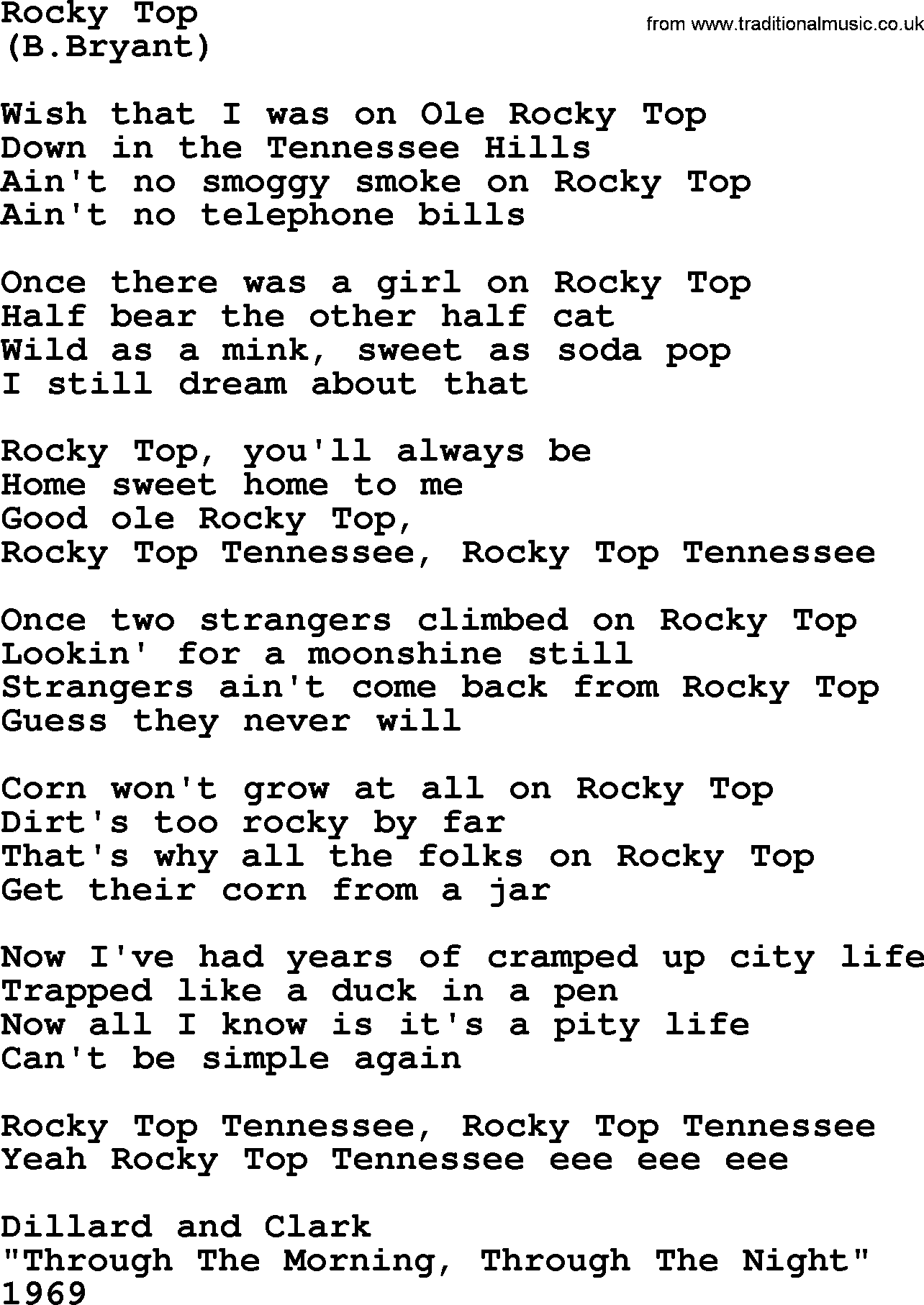 Rocky Top, by The Byrds - lyrics with pdf