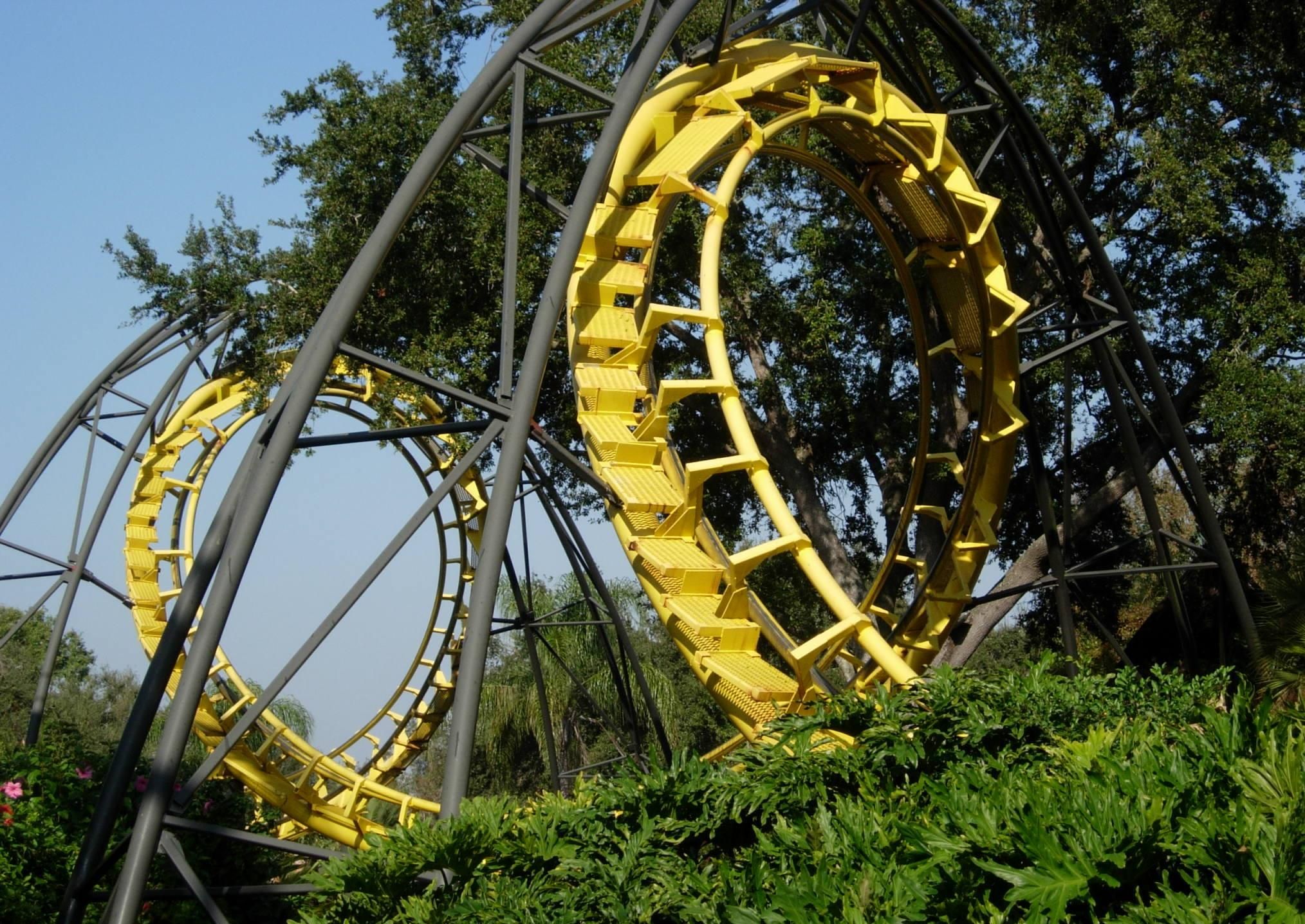 File:A yellow roller coaster track set amid trees.jpg - Wikimedia ...