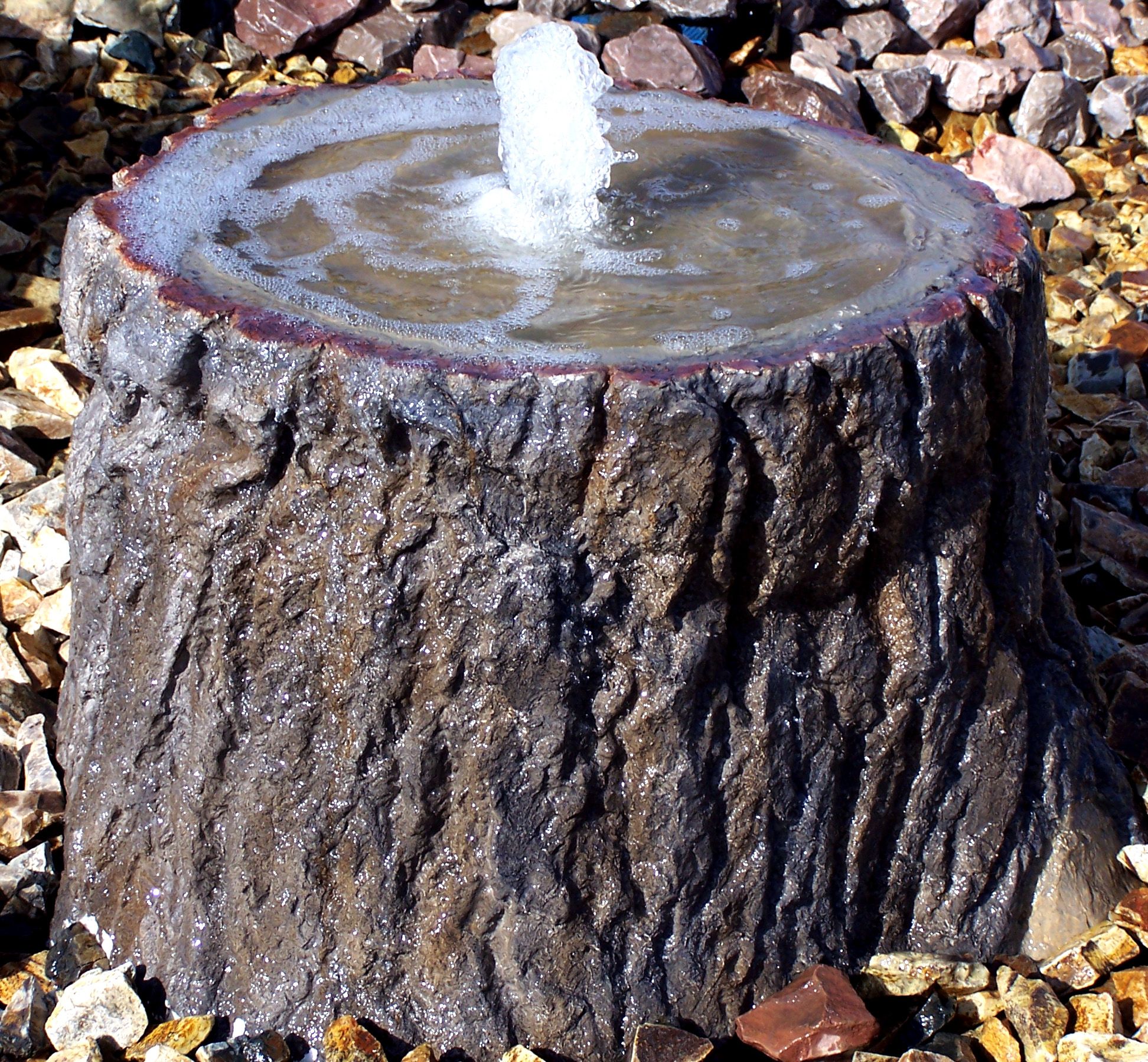 A concrete tree stump water feature with bird bath. | 3R Products ...