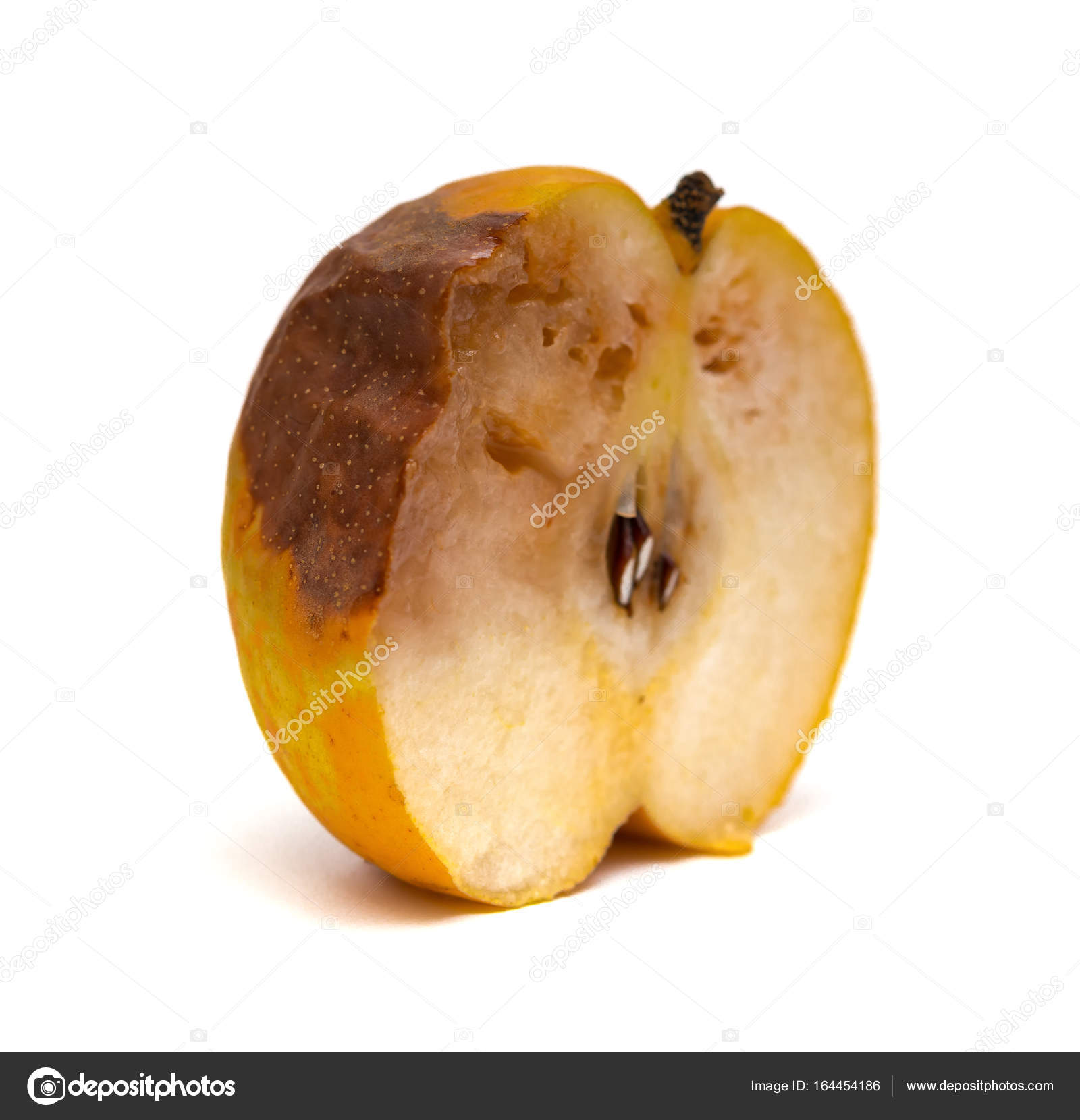 half of a cut out rotten pear on white background — Stock Photo ...