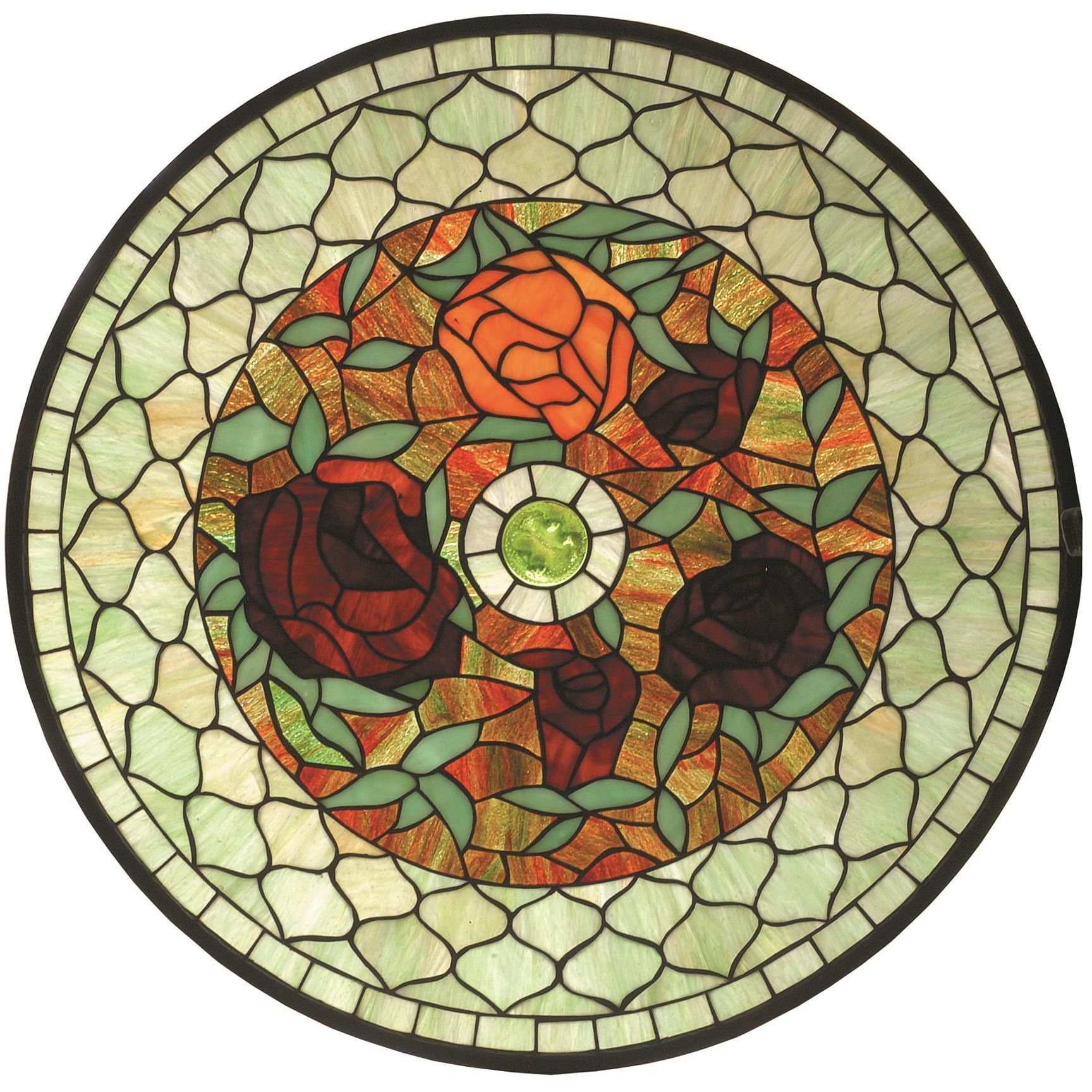 24 Inch W X 24 Inch H Tiffany Rosebush Round Stained Glass Window ...