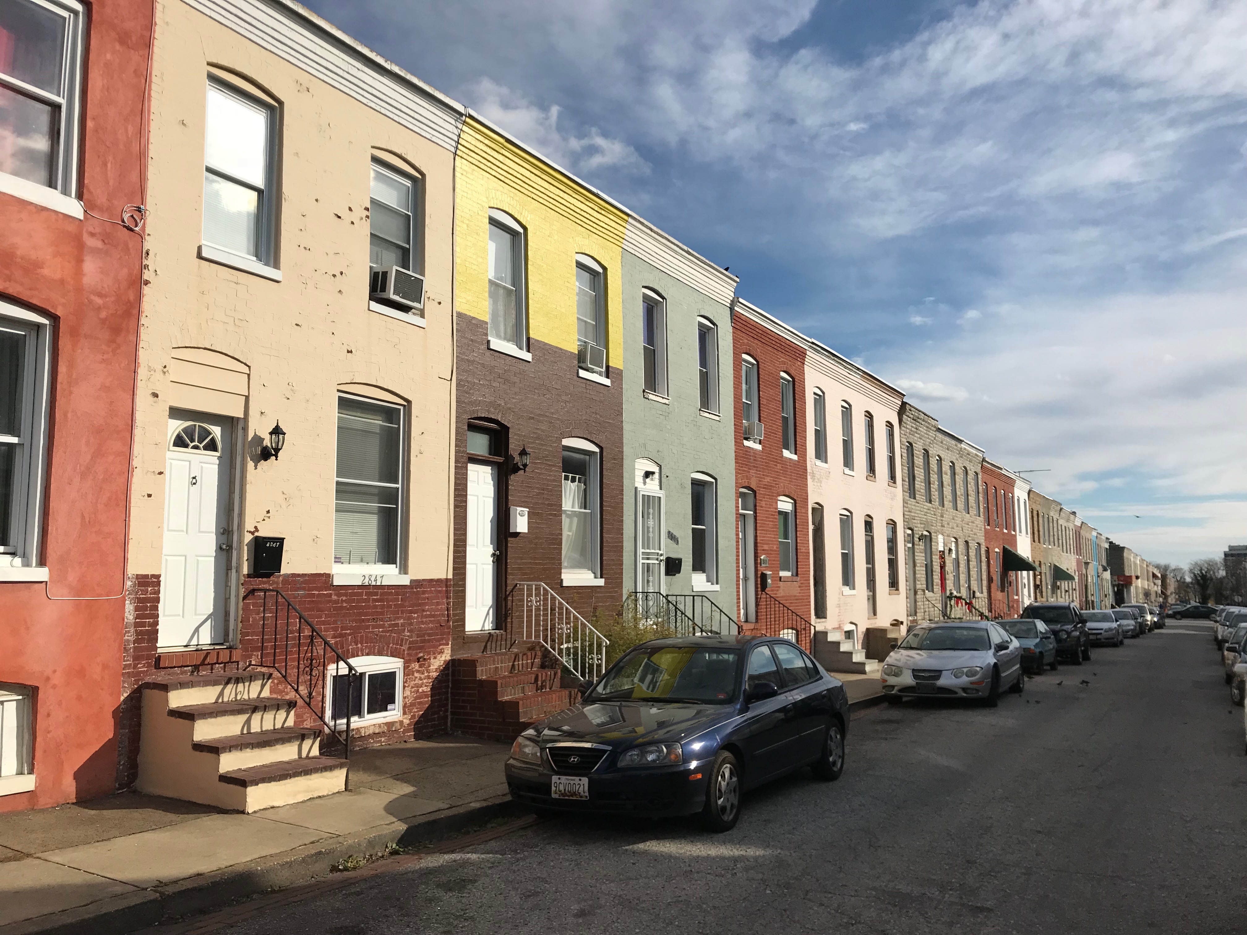 Rowhouses, 2800 block Miles Avenue (northeast side), Baltimore, MD 21211, Architecture, Baltimore, Building, Car, HQ Photo