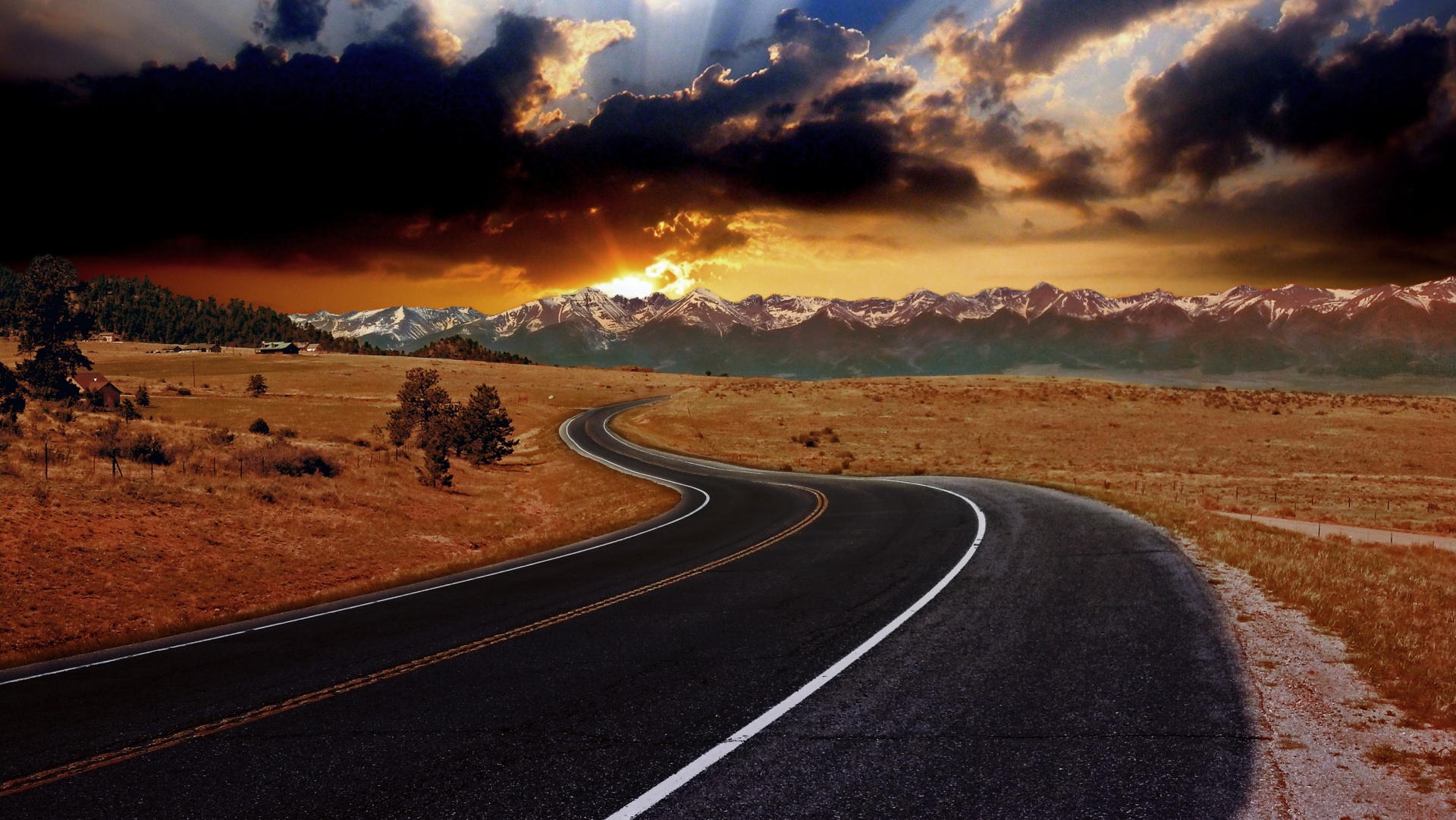 Rural Road To Snow Mountains Free Stock Photo - Public Domain Pictures