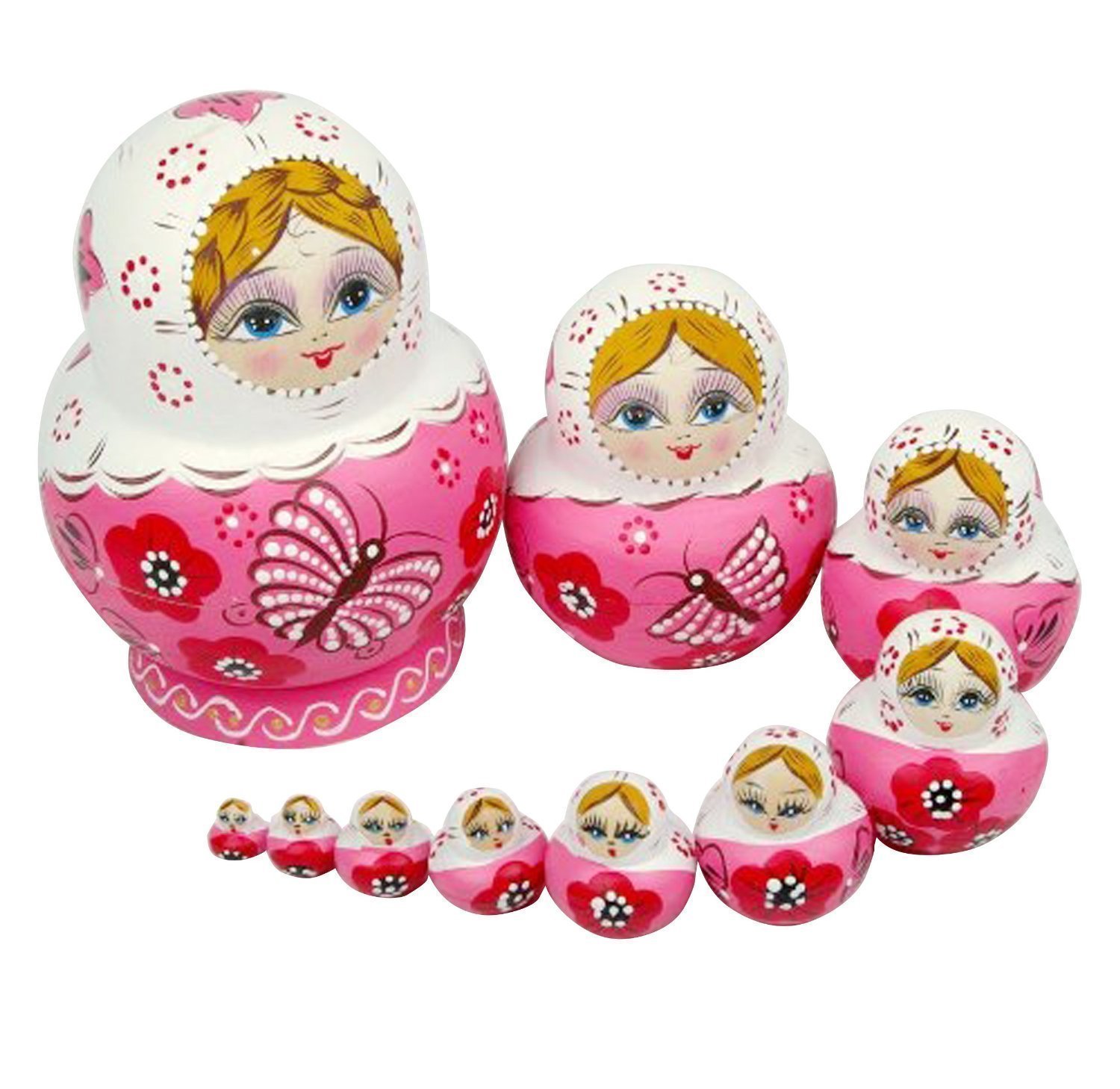 Amazon.com: Leegoal 10pcs Pink Wooden Russian Nesting Dolls Gift ...