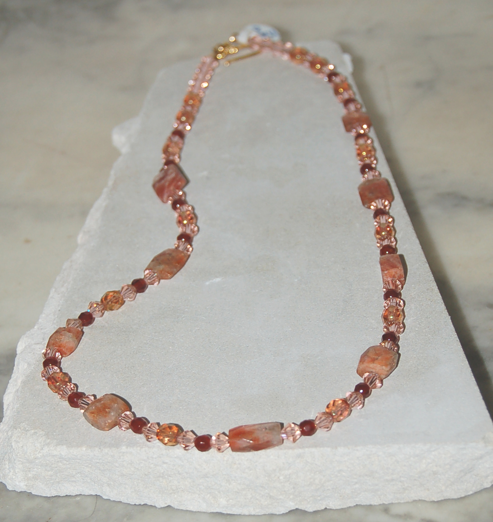 Peach Stones and Peach Crystal Necklace 19