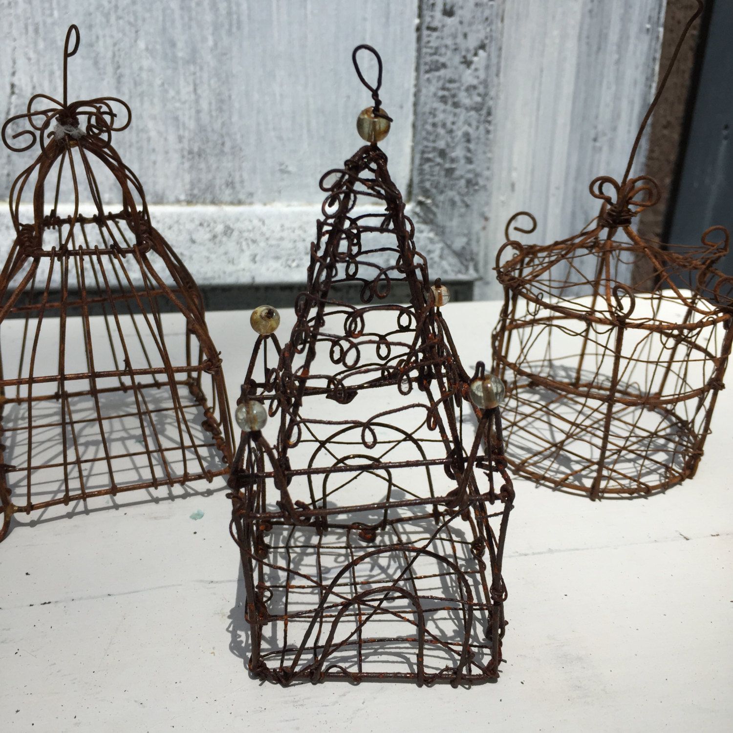 3 Miniature Rusty Birdcage,Mini Rustic Ornament, Cottage Garden ...