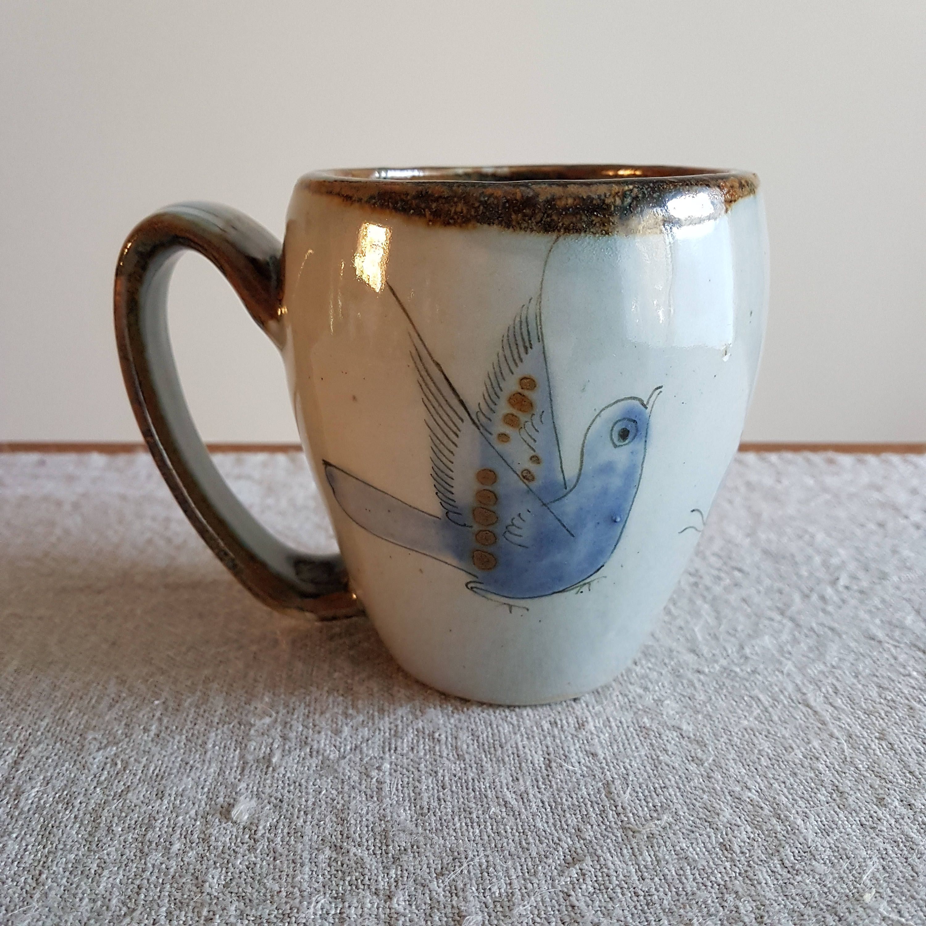 Ken Edwards Tonala Mexico pottery coffee mug w. birds & flowers ...