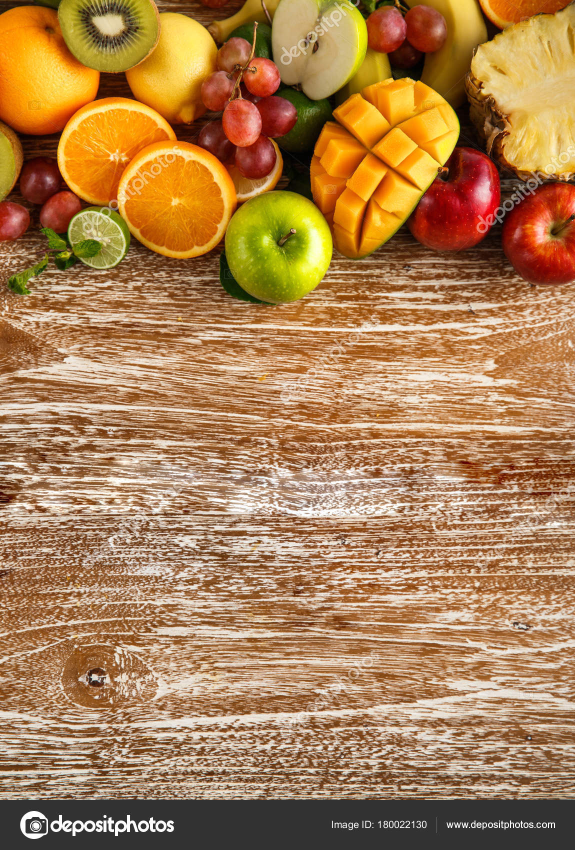 fresh mixed fruits on rustic wooden background — Stock Photo © odua ...