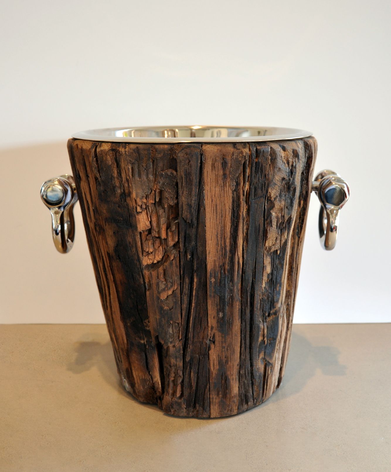 Rustic Wood and Metal Ice Bucket – Mecox