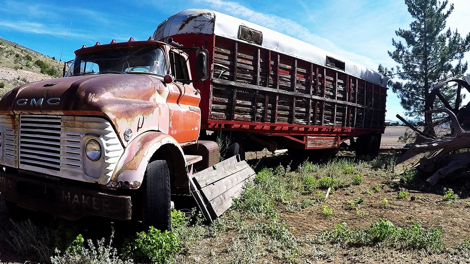 Old Farm Delivery Truck Rusting In Desert Junkyard Stock Video ...