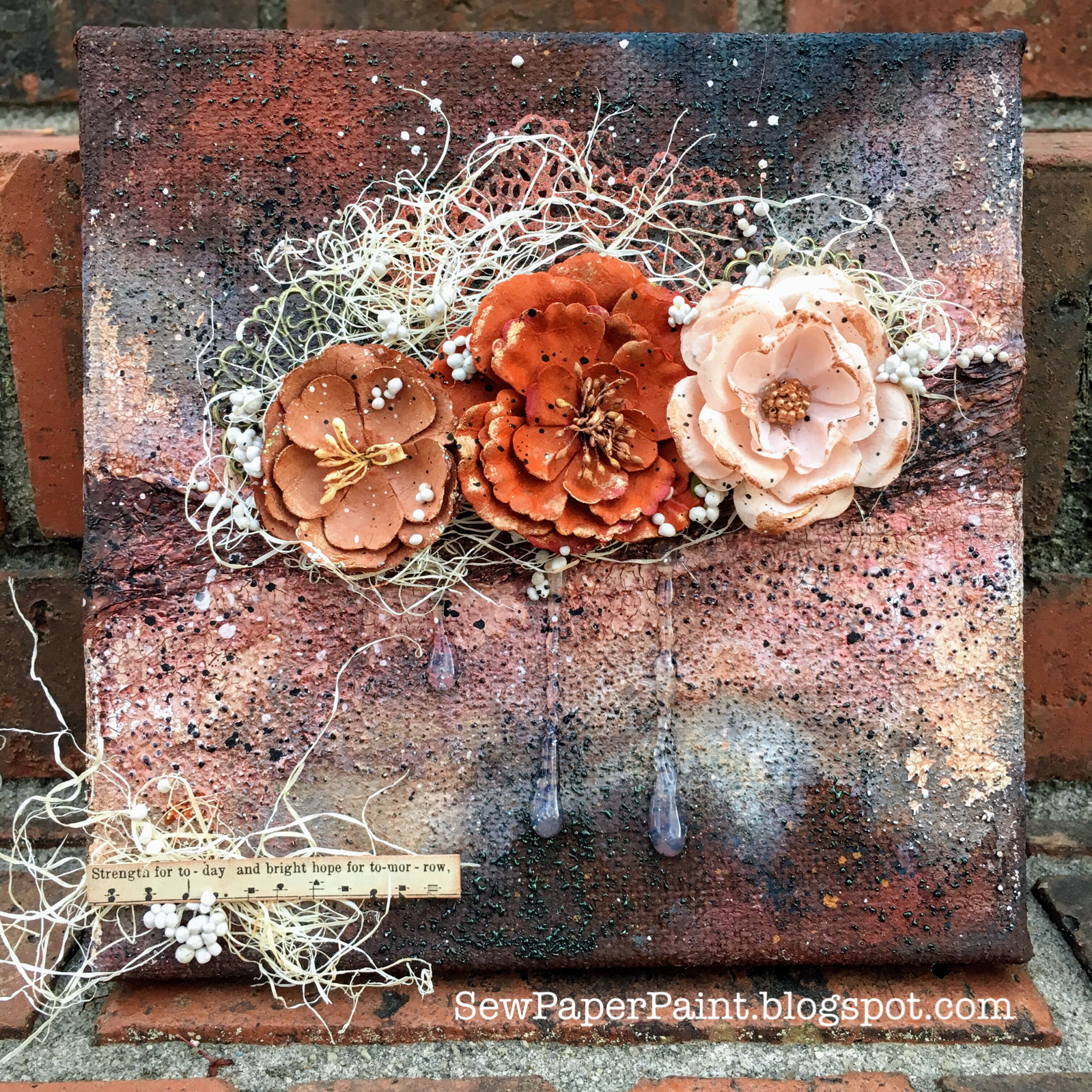 SewPaperPaint: Rusty Mixed Media Floral Canvas with Lindy's