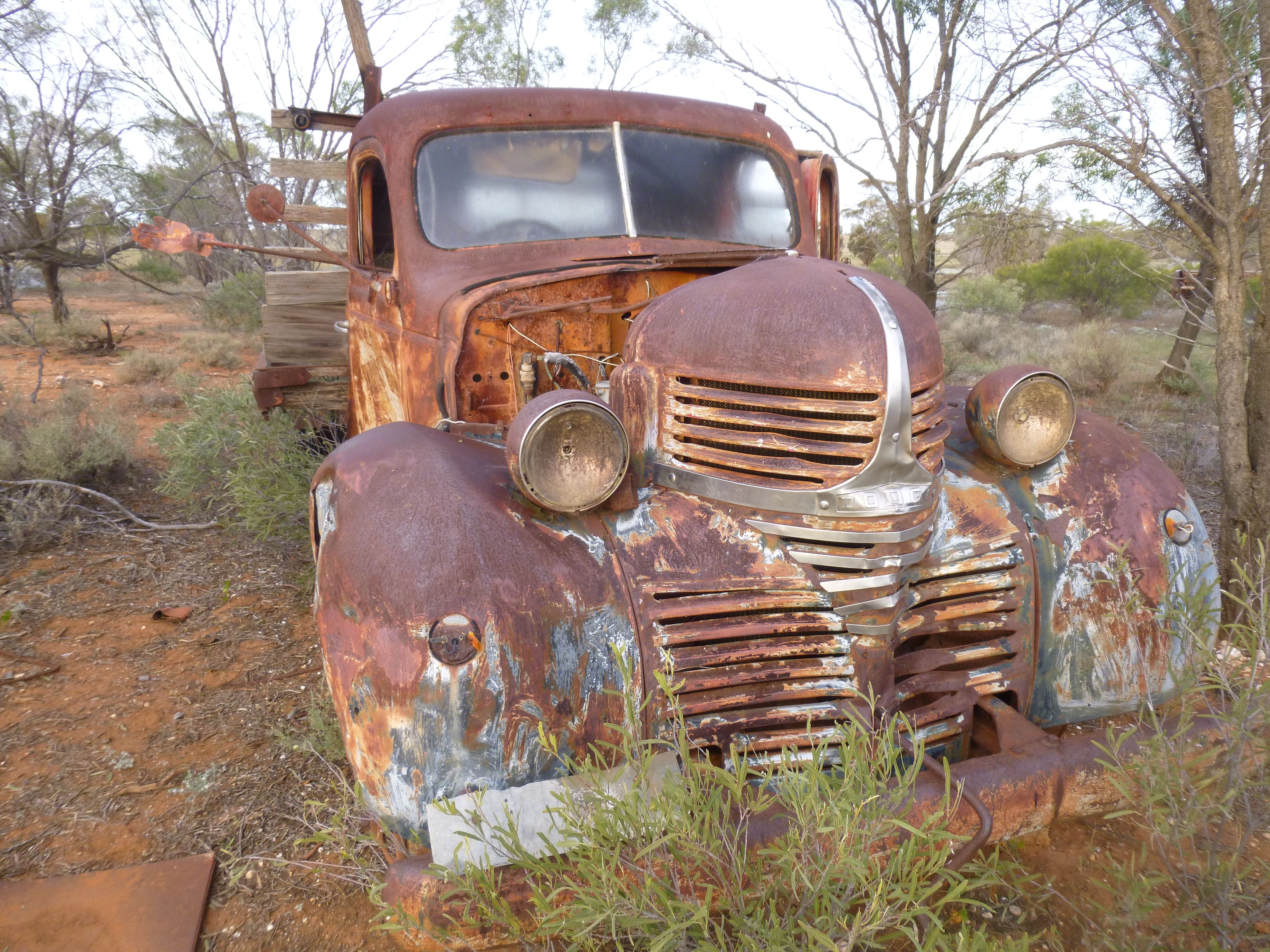 Rusting Dodge truck in the paddock at Sandalmere Cottage in Cadell ...