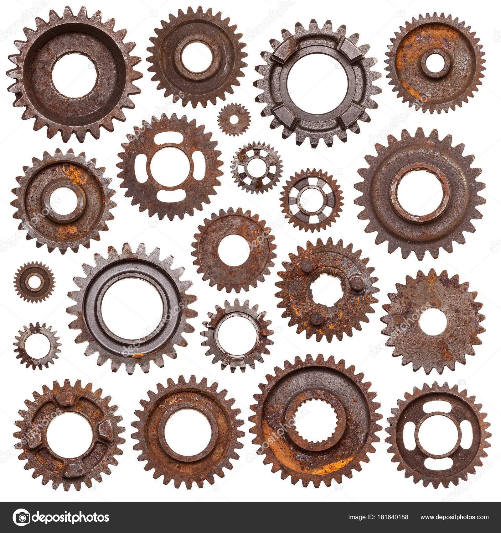 Huge Set Rusty Metal Gears Isolated White Background — Stock Photo ...