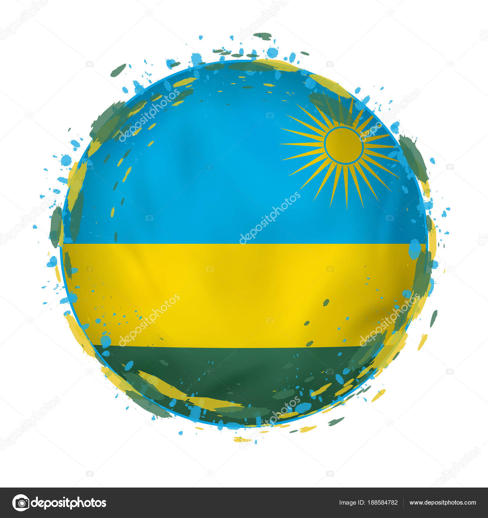 Round grunge flag of Rwanda with splashes in flag color. — Stock ...