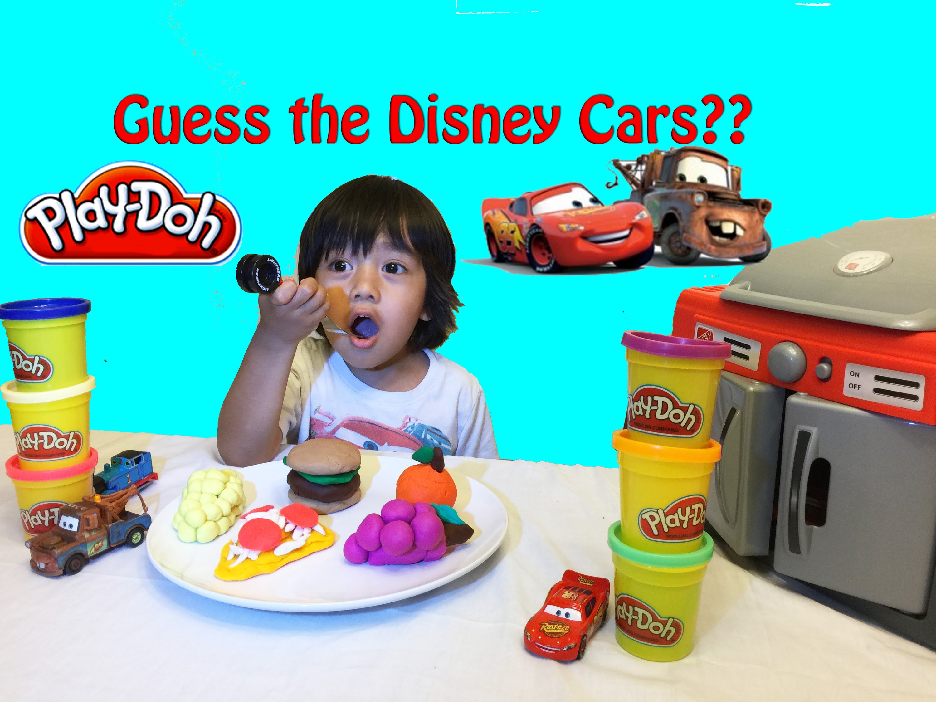 Ryan plays with Play Doh Surprise Toys Disney Cars Guessing Game ...