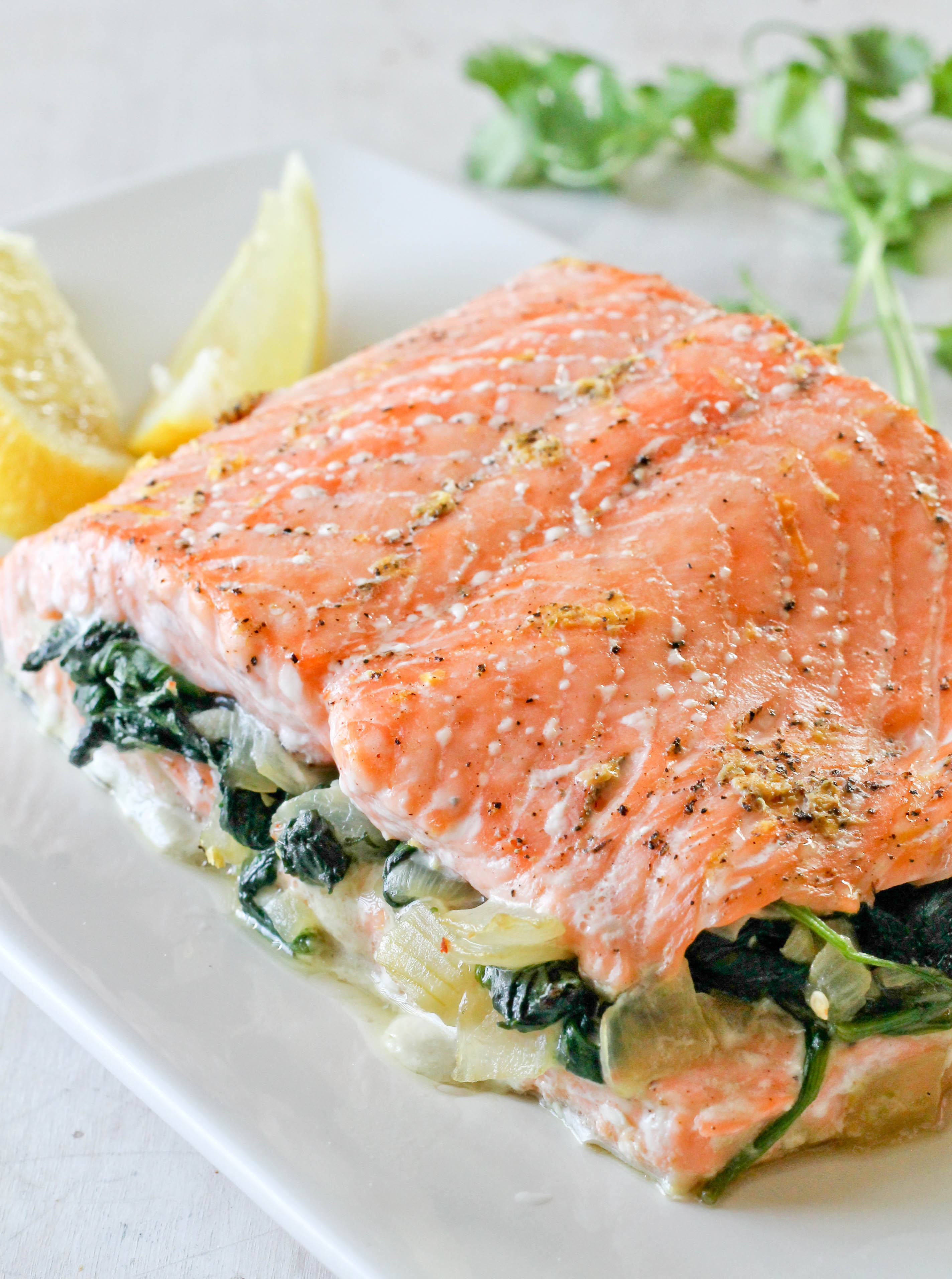 SALMON STUFFED WITH SPINACH - Jehan Can Cook