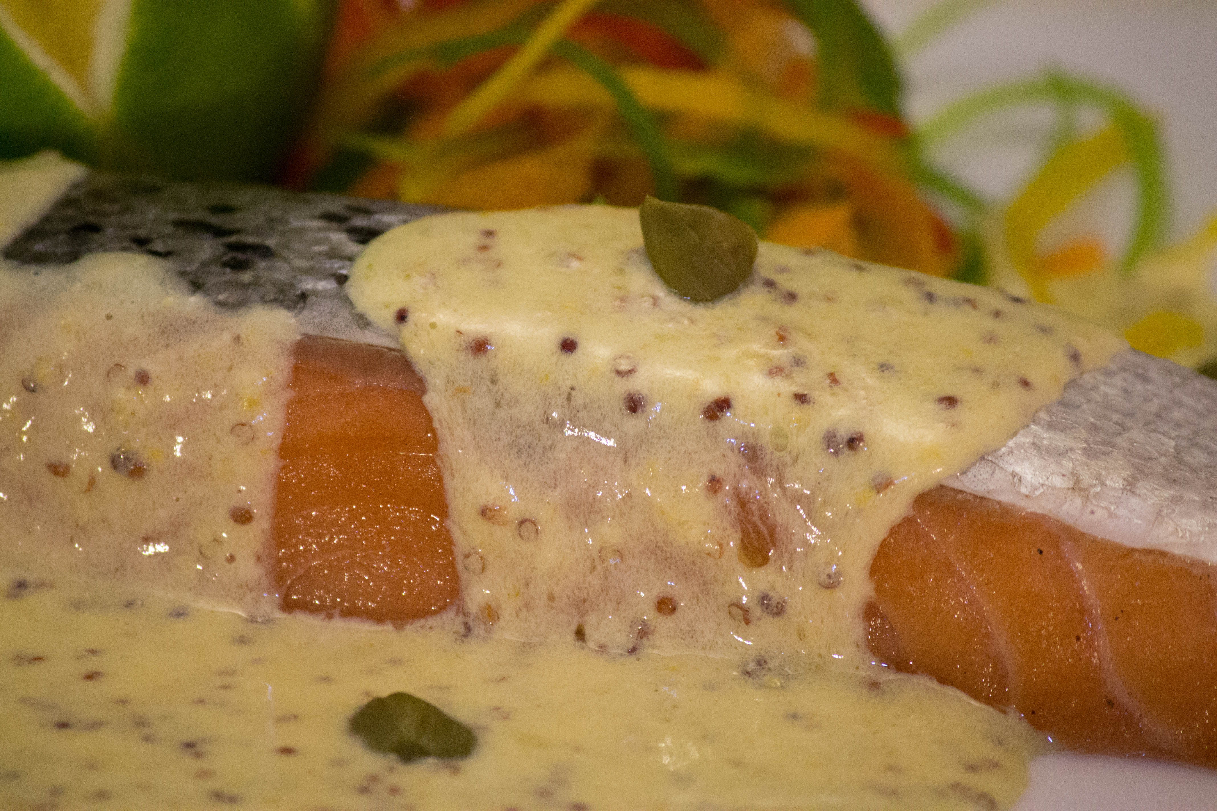 Salmon with sauce appetizer photo