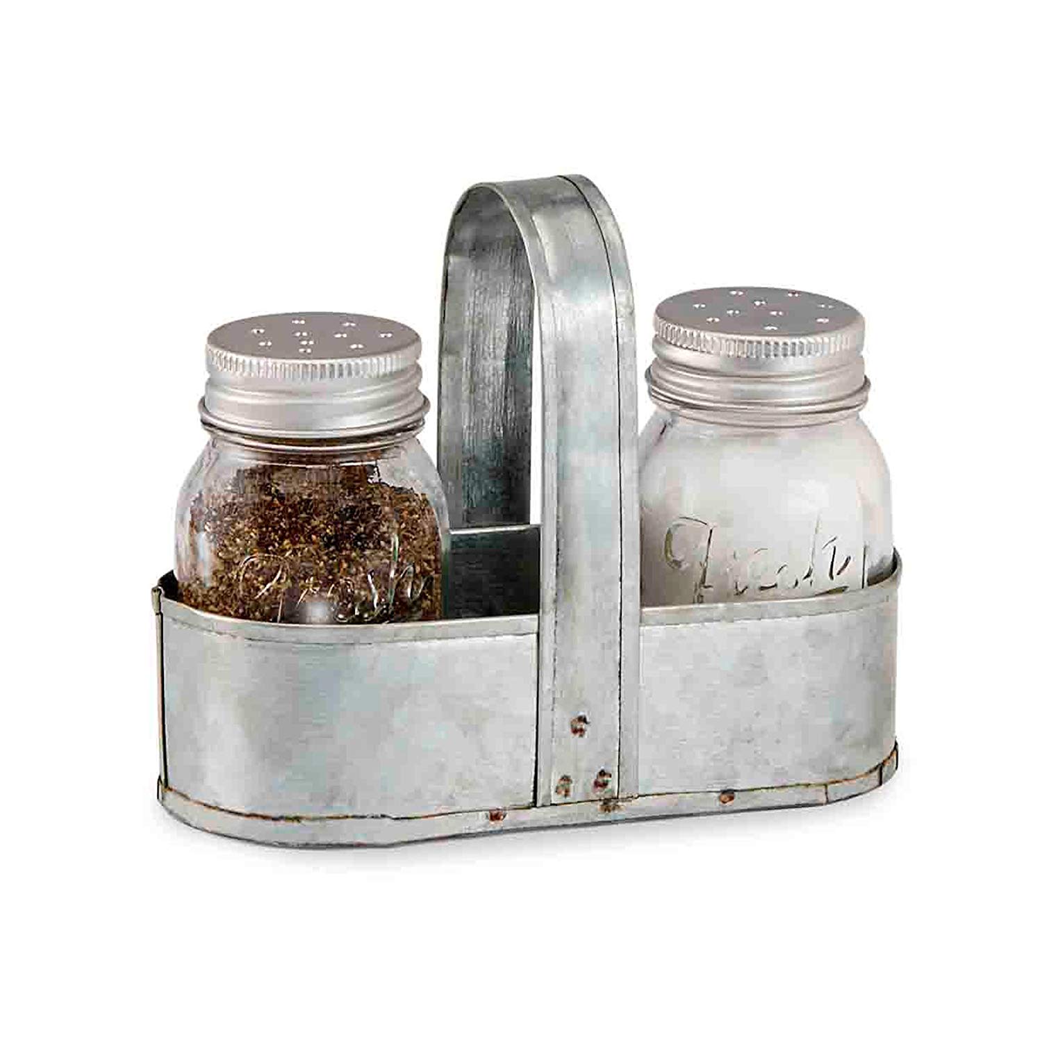 Amazon.com: Mud Pie Fresh Jar Salt and Pepper Caddy Set, Silver ...