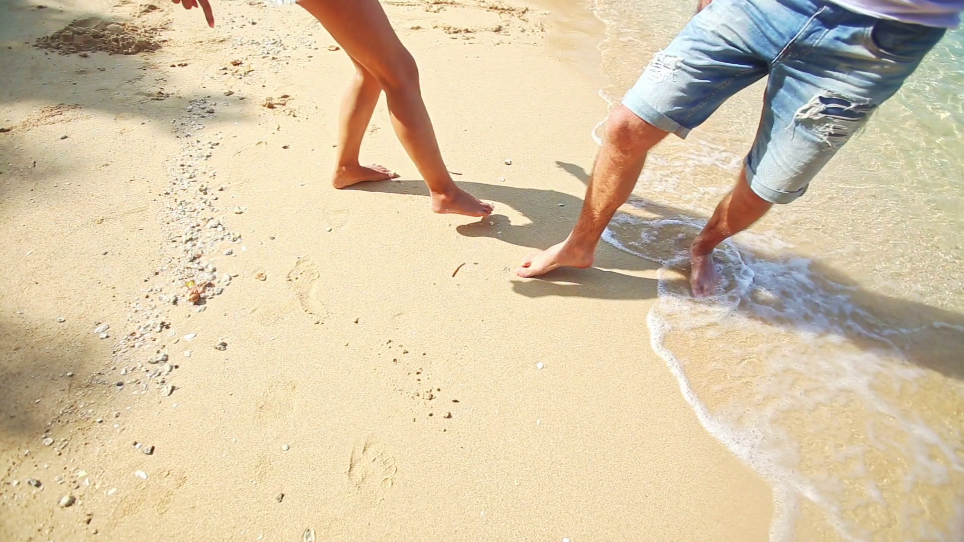 Girl Guy Feet Barefoot Draw Heart on Sand Beach at Wave Edge Stock ...
