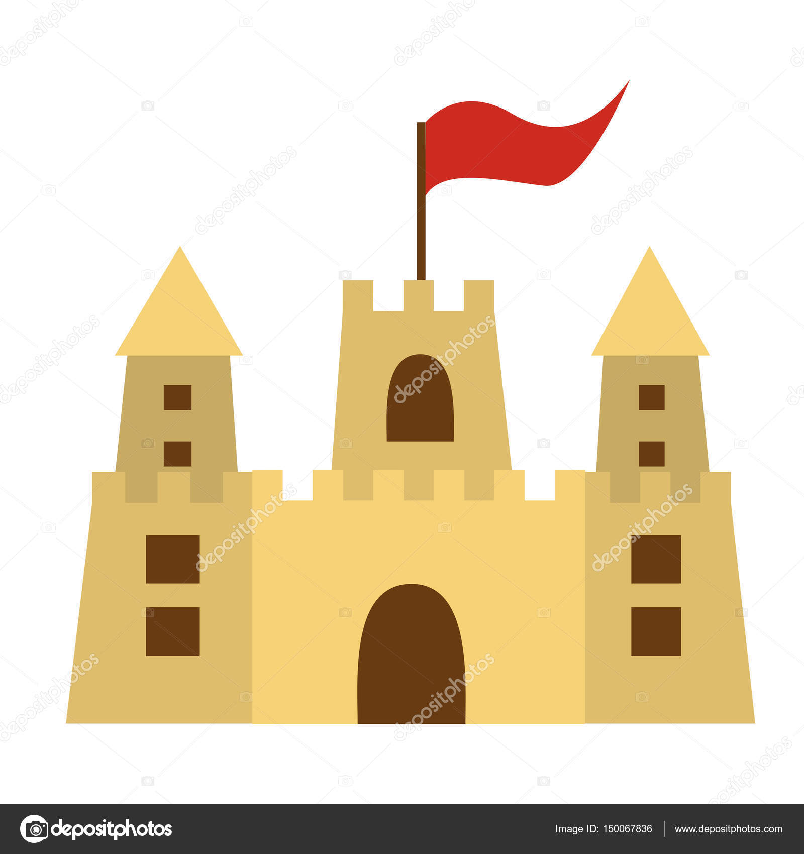 color silhouette with sand castle with flag — Stock Vector ...