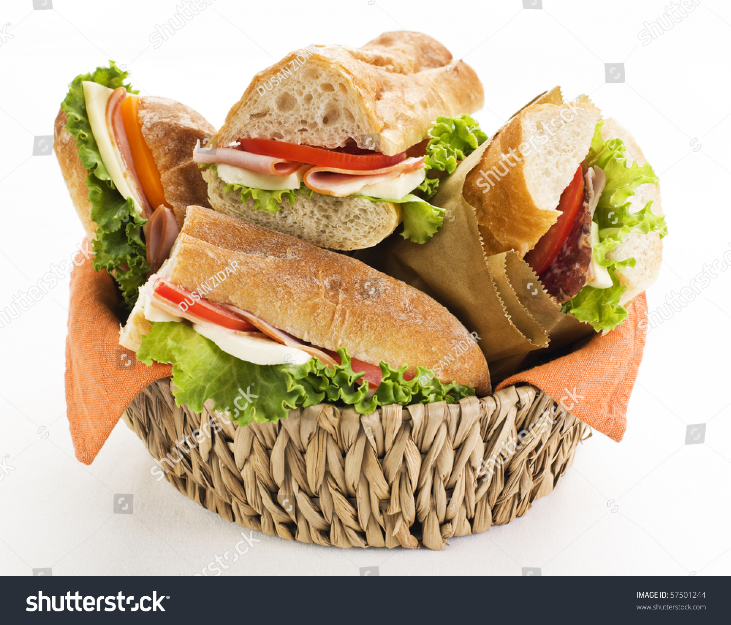 Fresh Ham Cheese Sandwich Basket Close Stock Photo (Safe to Use ...